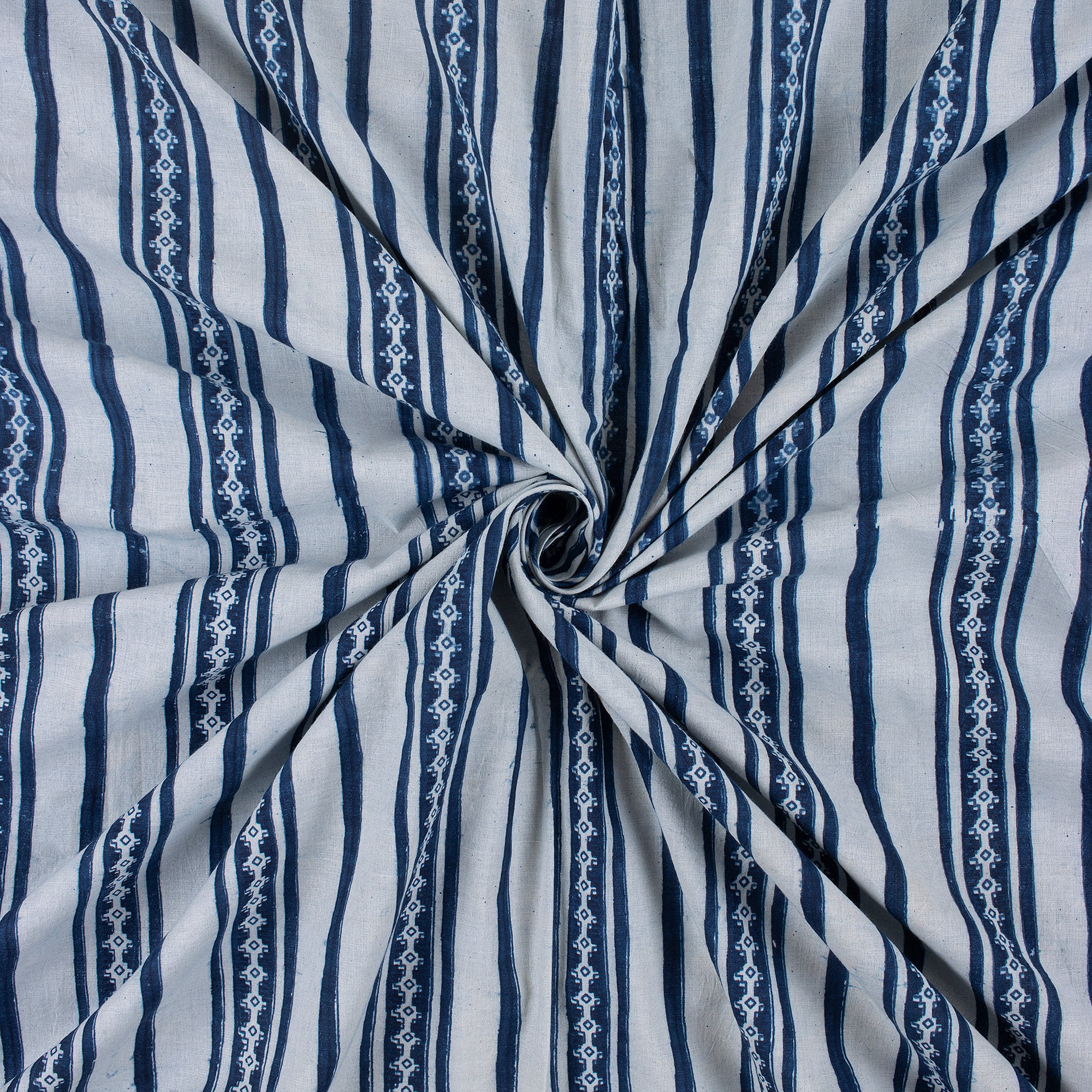 Blue Stripe Indigo Fabric Cotton Material - Image 4