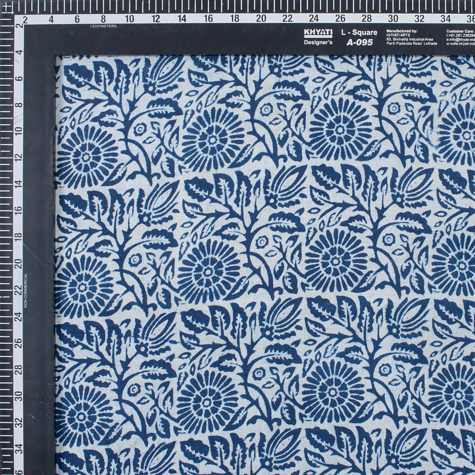 Block Printed Handmade Indian Indigo Blue Floral Print Cotton Voile Fabric - Image 5