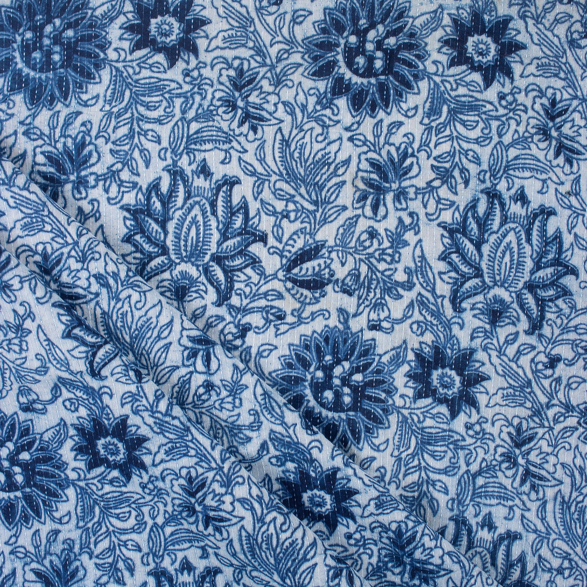 Floral Block Printed Women's Dress Material Cotton Kantha Fabric