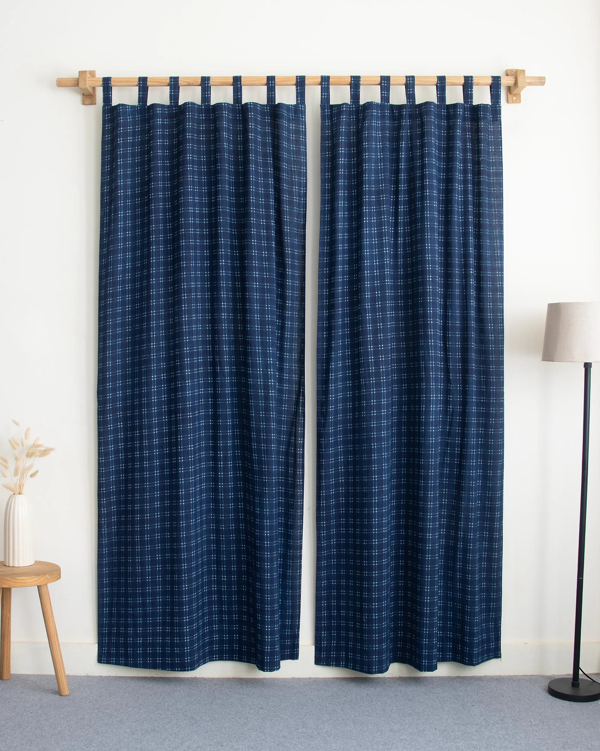 Mini Checks Indian Block Print Organic Cotton Livingroom Curtains - Image 2