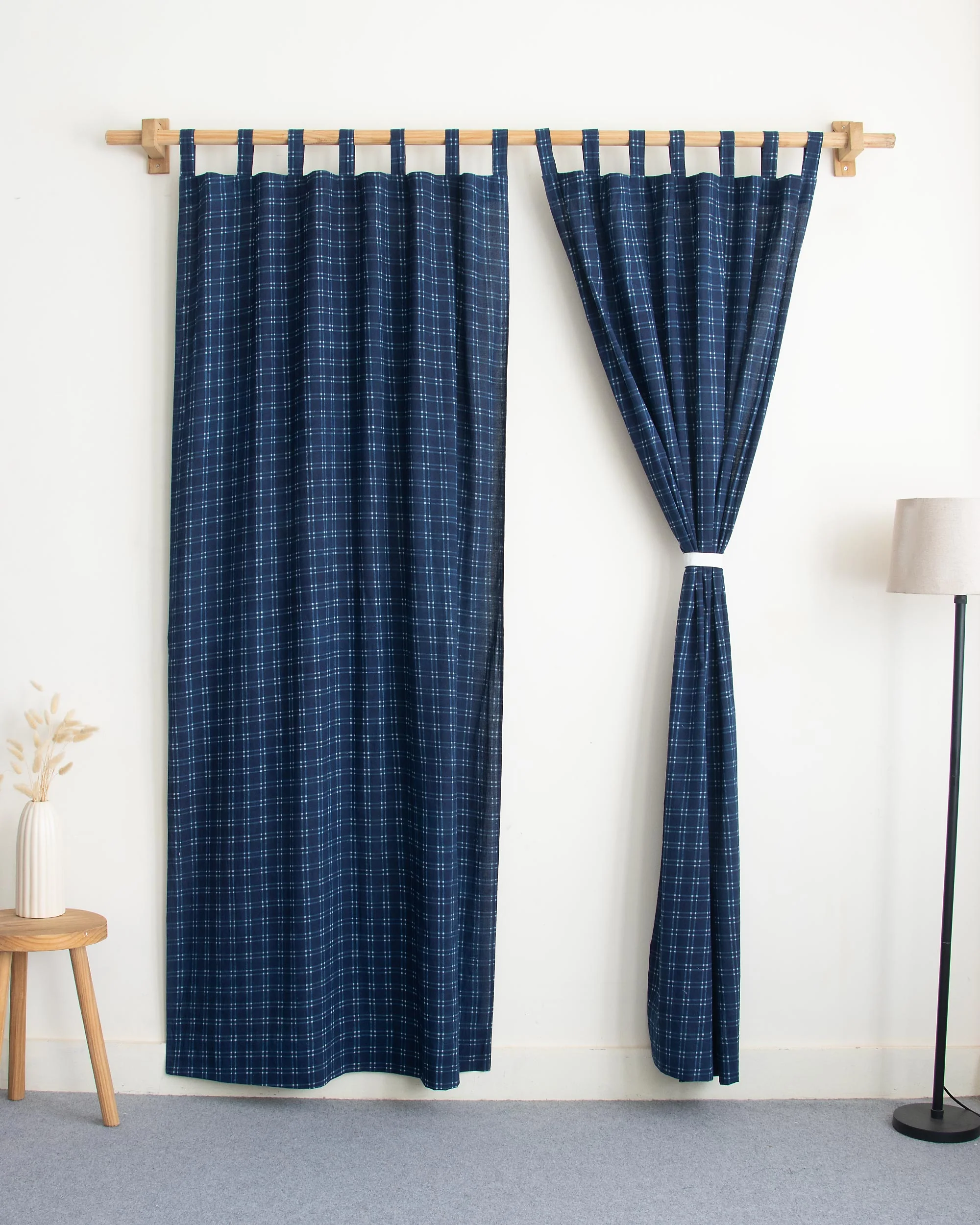 Mini Checks Indian Block Print Organic Cotton Livingroom Curtains - Image 3