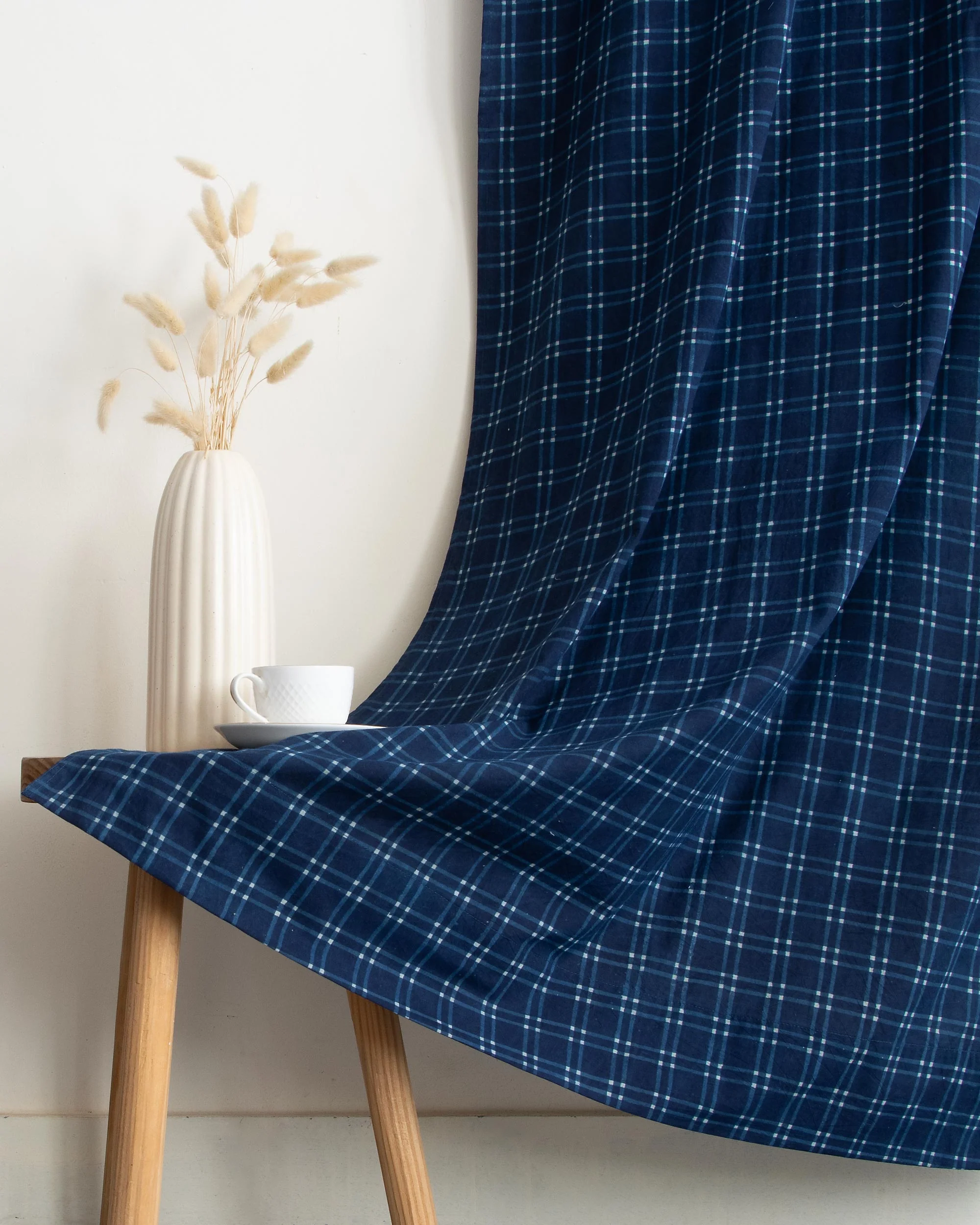 Mini Checks Indian Block Print Organic Cotton Livingroom Curtains - Image 4