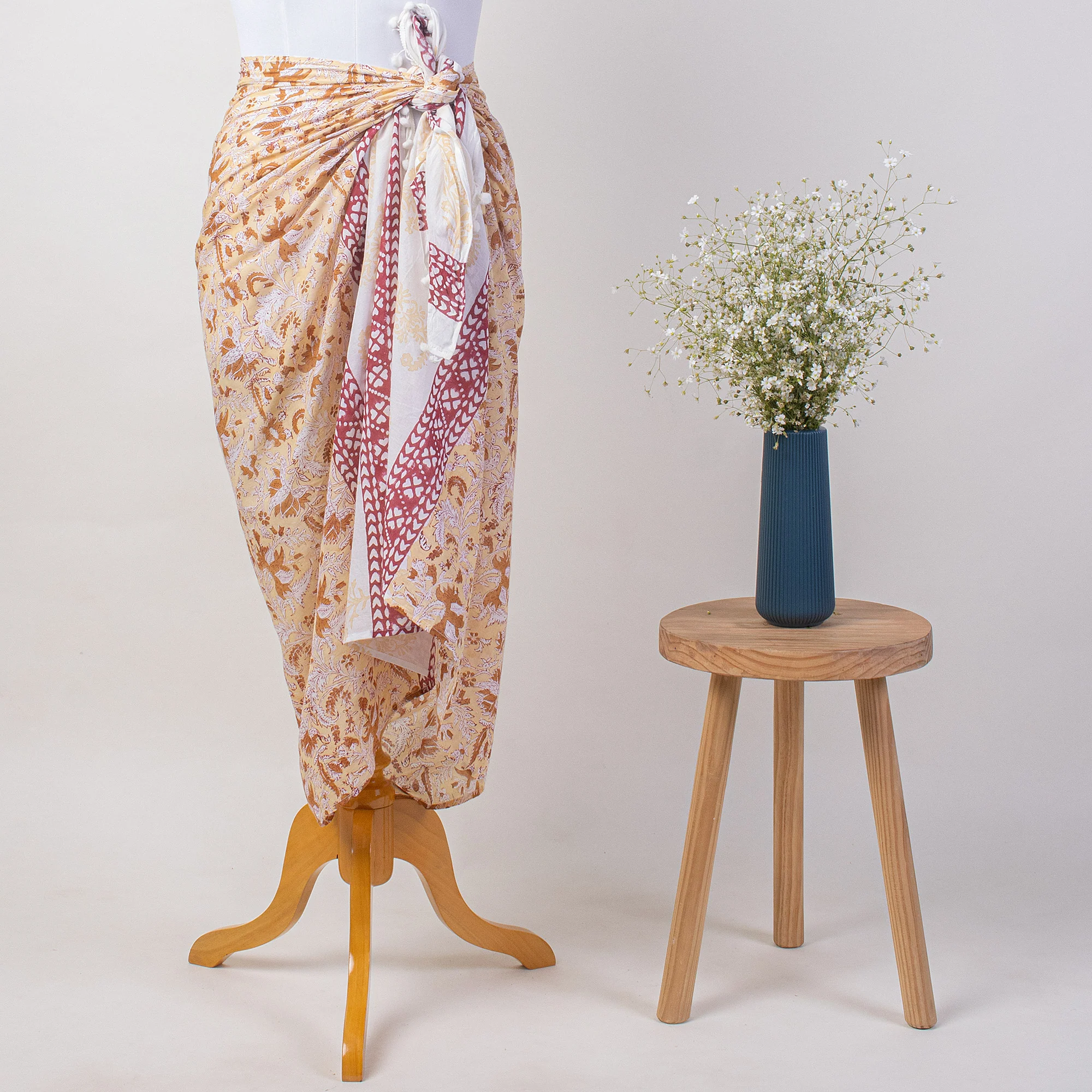 Floral Hand Block Print Beach Sarong Wrap For Women - Image 7
