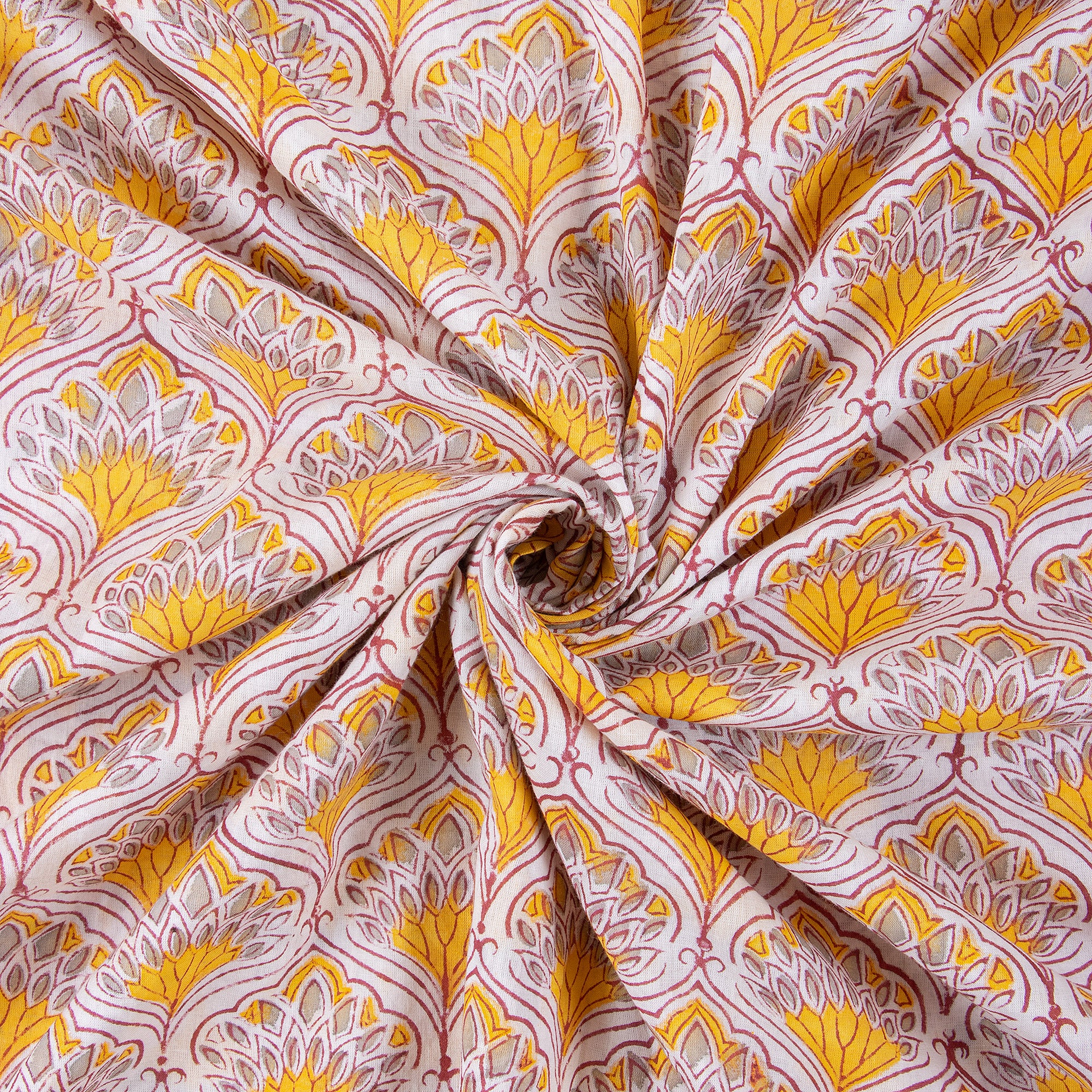 Orange Hand Block Printed Running Fabric - Image 3