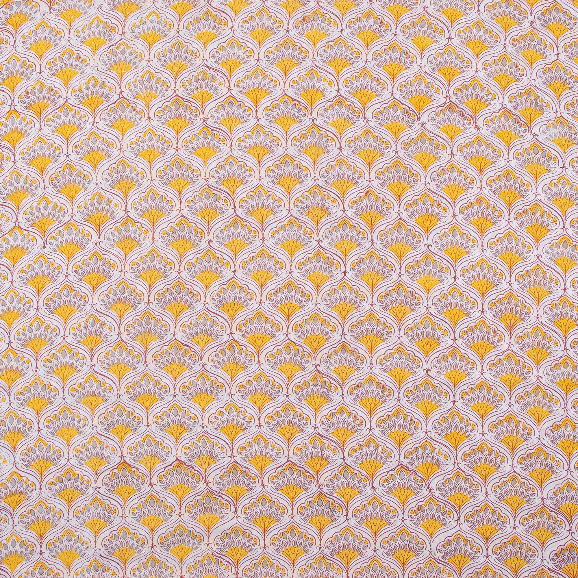 Orange Hand Block Printed Running Fabric - Image 4