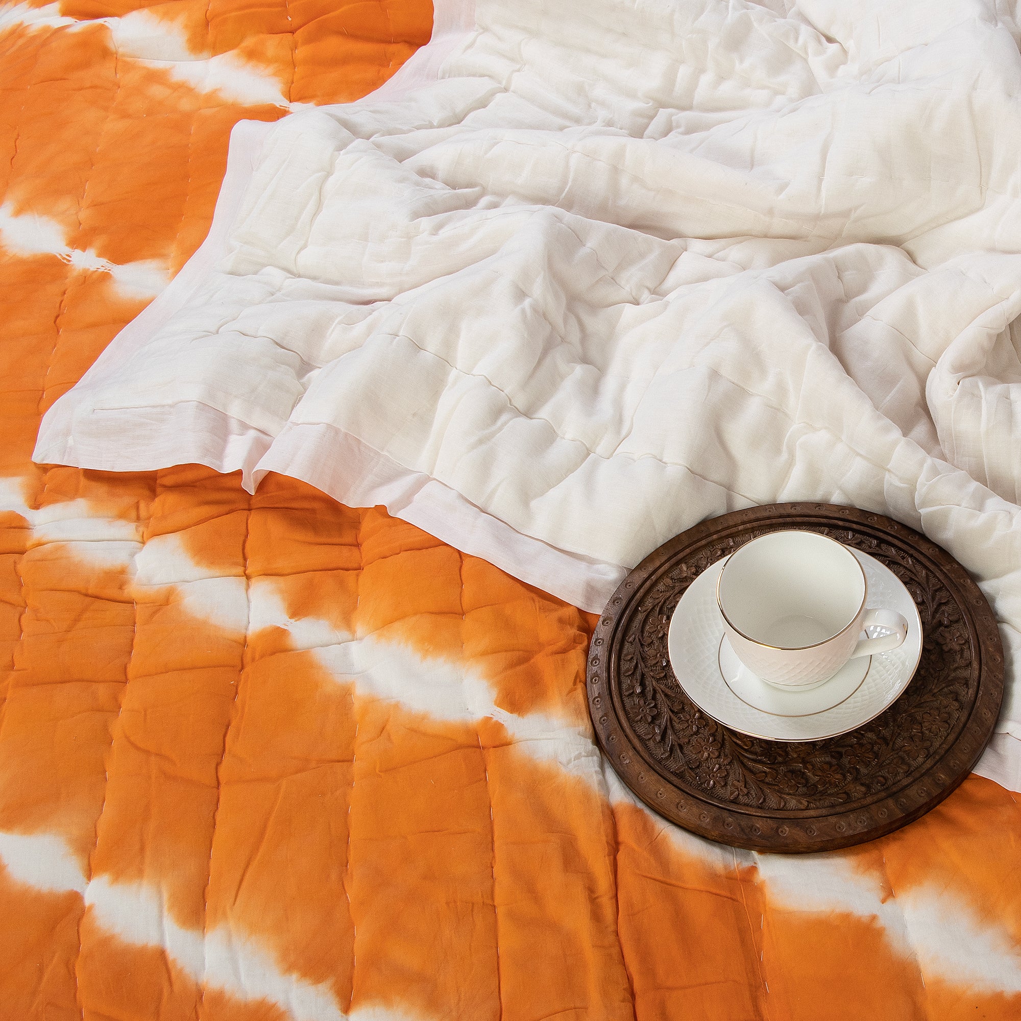 Yellow Striped Hand Stitched Pure Cotton Natural Dyed Jaipuri Razai - Image 3