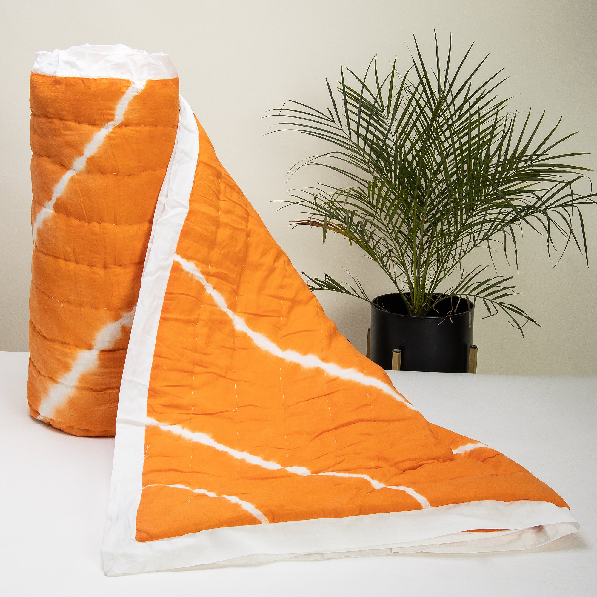 Yellow Striped Hand Stitched Pure Cotton Natural Dyed Jaipuri Razai - Image 5