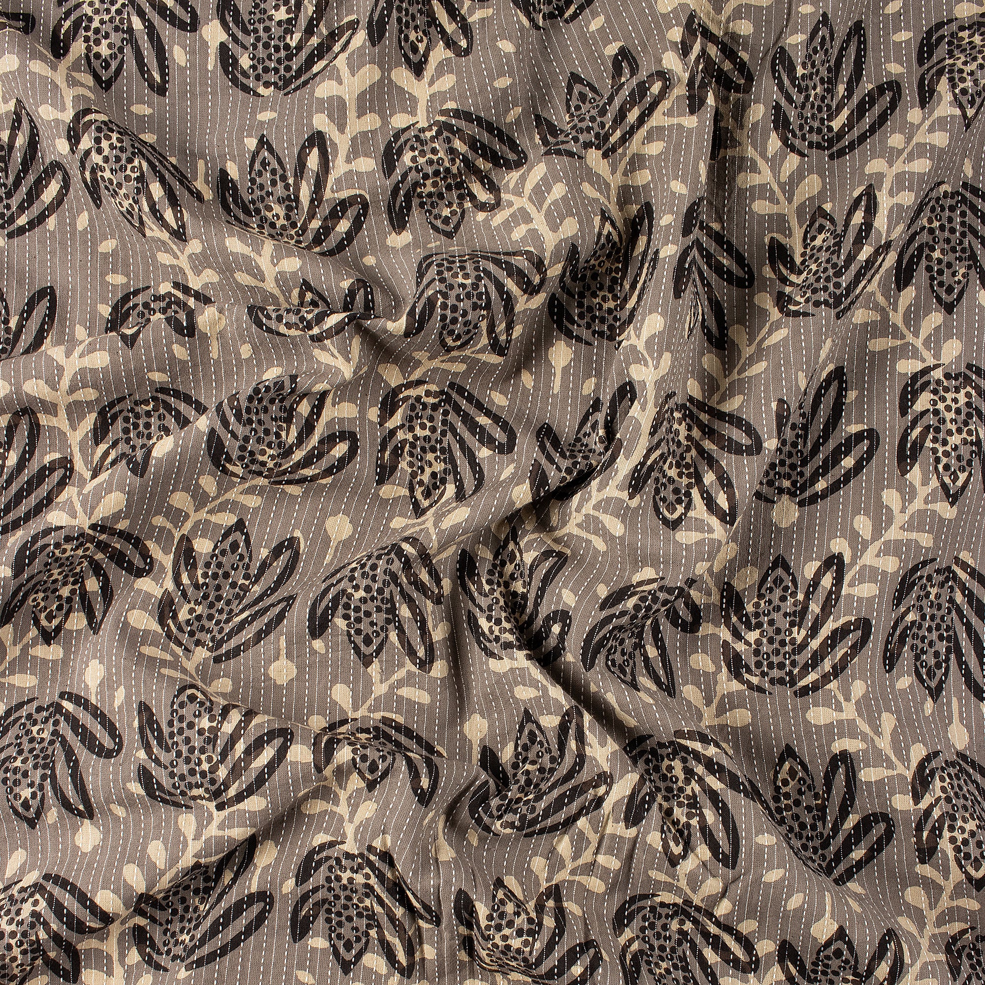Organic Cotton Dabu Hand Block Printed Kantha Fabric - Image 5