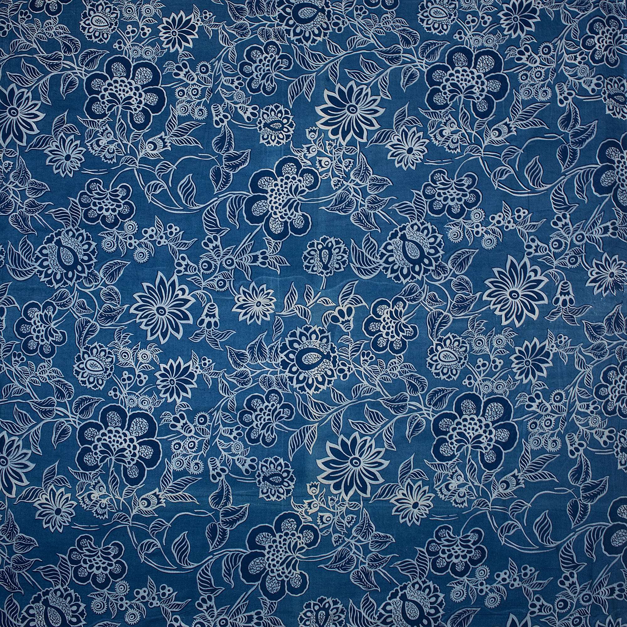 Organic Block Printed Floral Indigo Blue Fabrics - Image 6