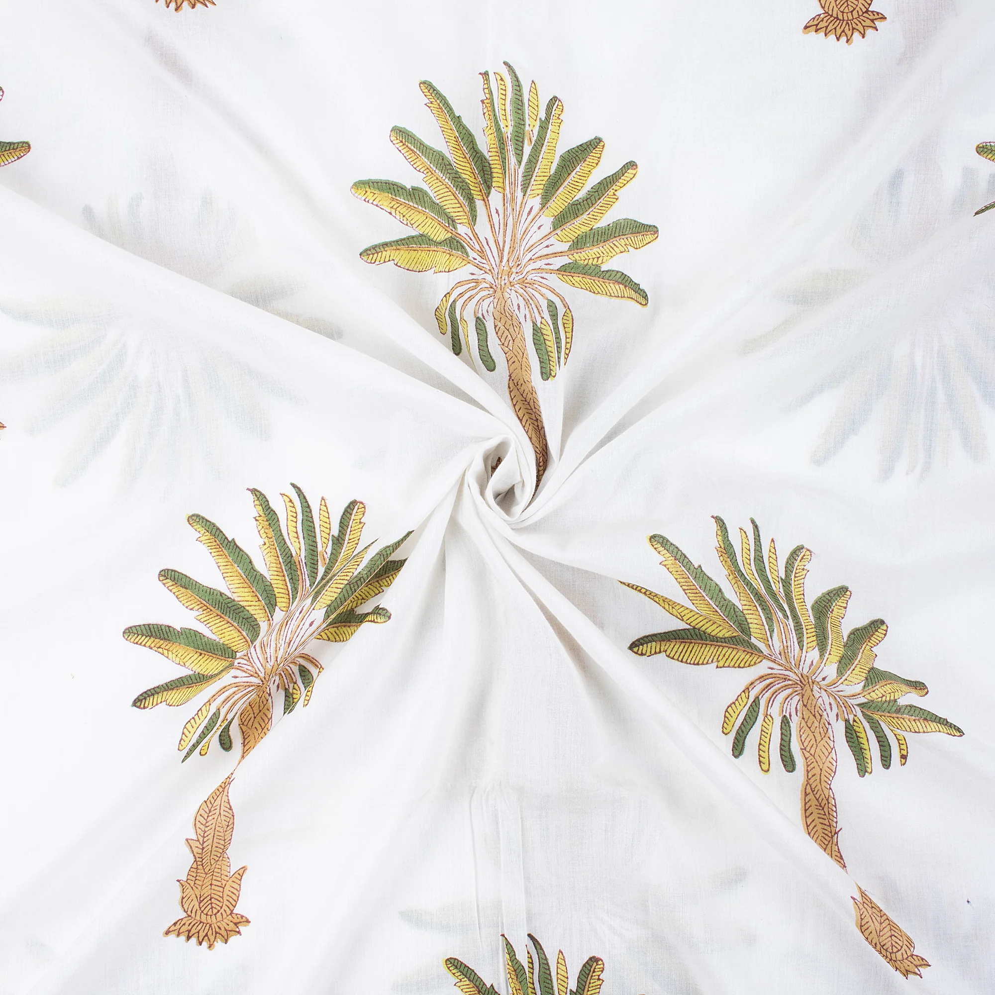 Natural Palm Tree Block Printed Pure Cotton Fabric Cloth - Image 2