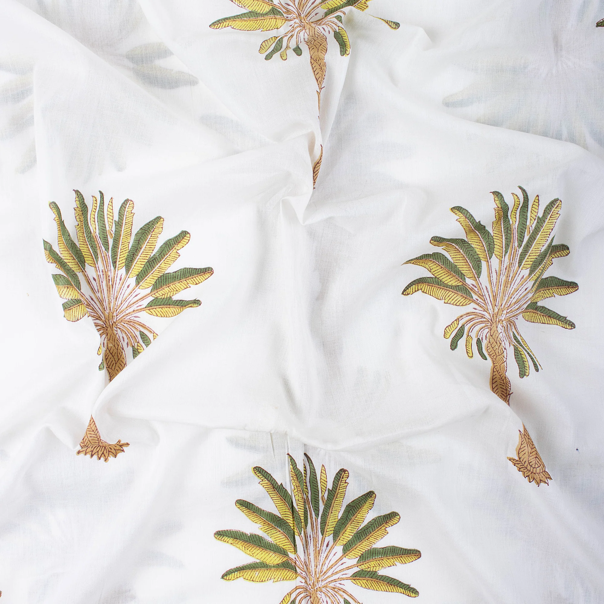 Natural Palm Tree Block Printed Pure Cotton Fabric Cloth - Image 3