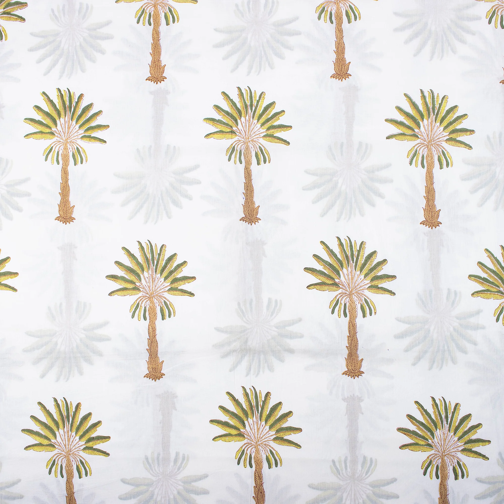 Natural Palm Tree Block Printed Pure Cotton Fabric Cloth - Image 4