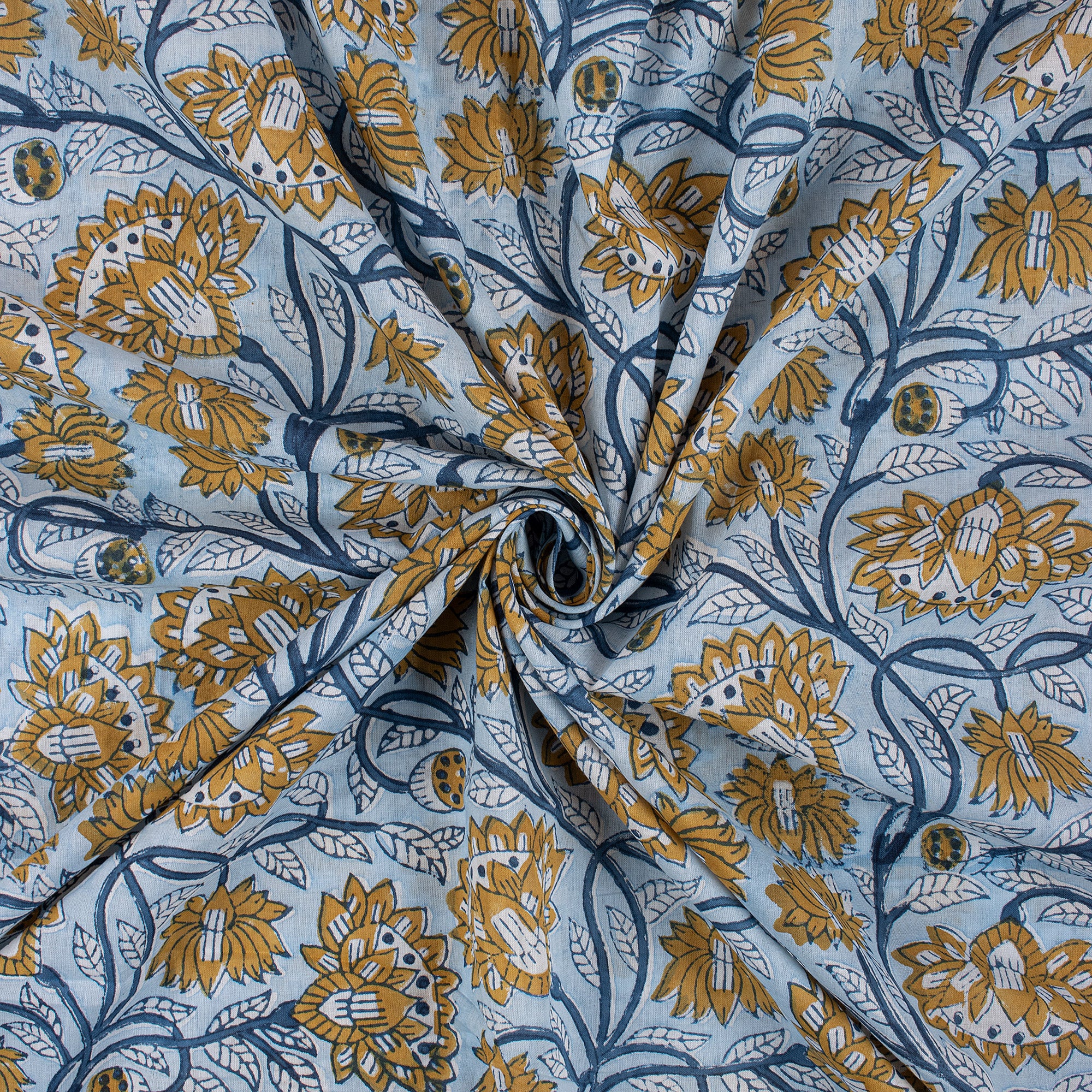 Organic Cotton Floral Hand Block Printed Fabric - Image 5