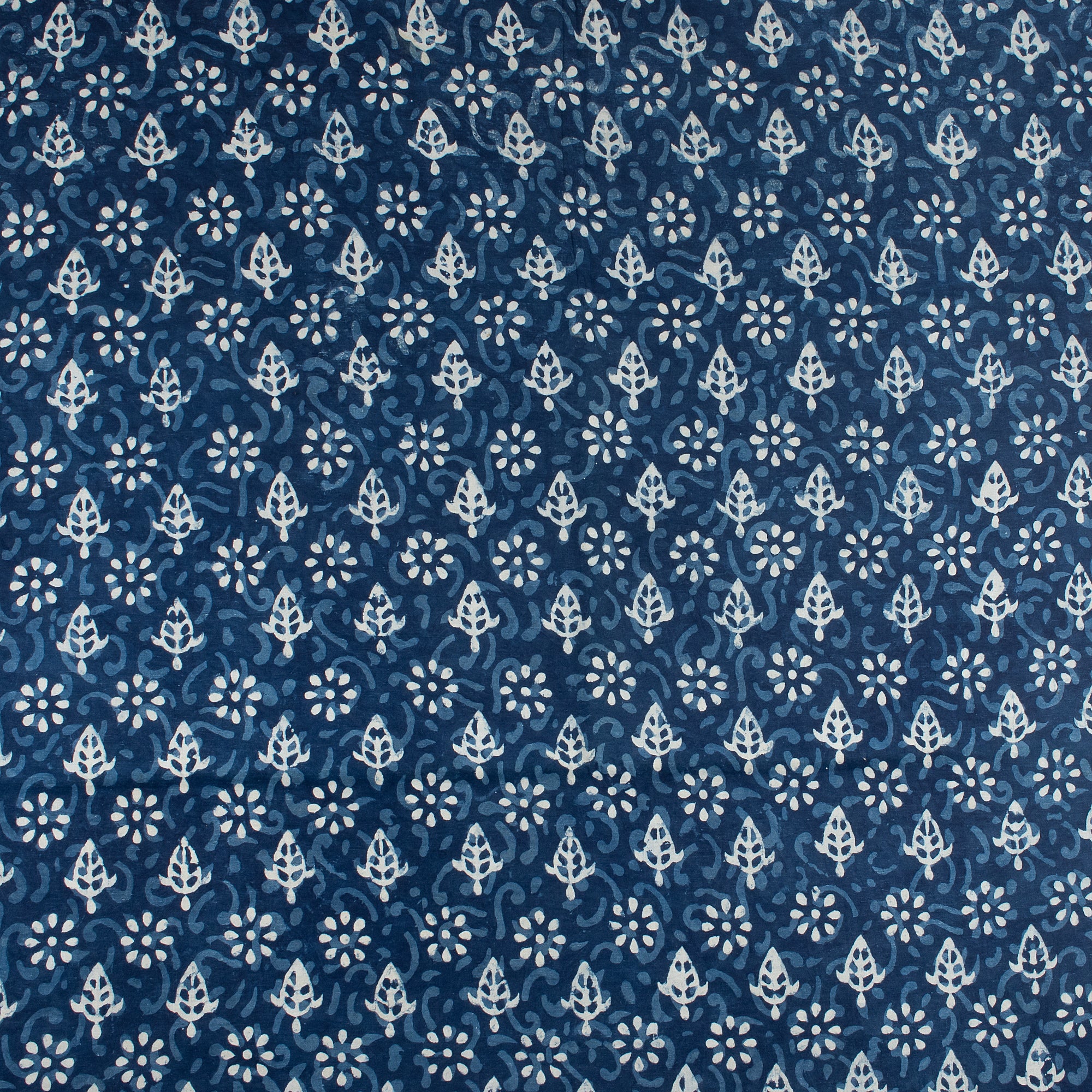 Organic Cotton Indigo Blue Block Print Fabric - Image 2