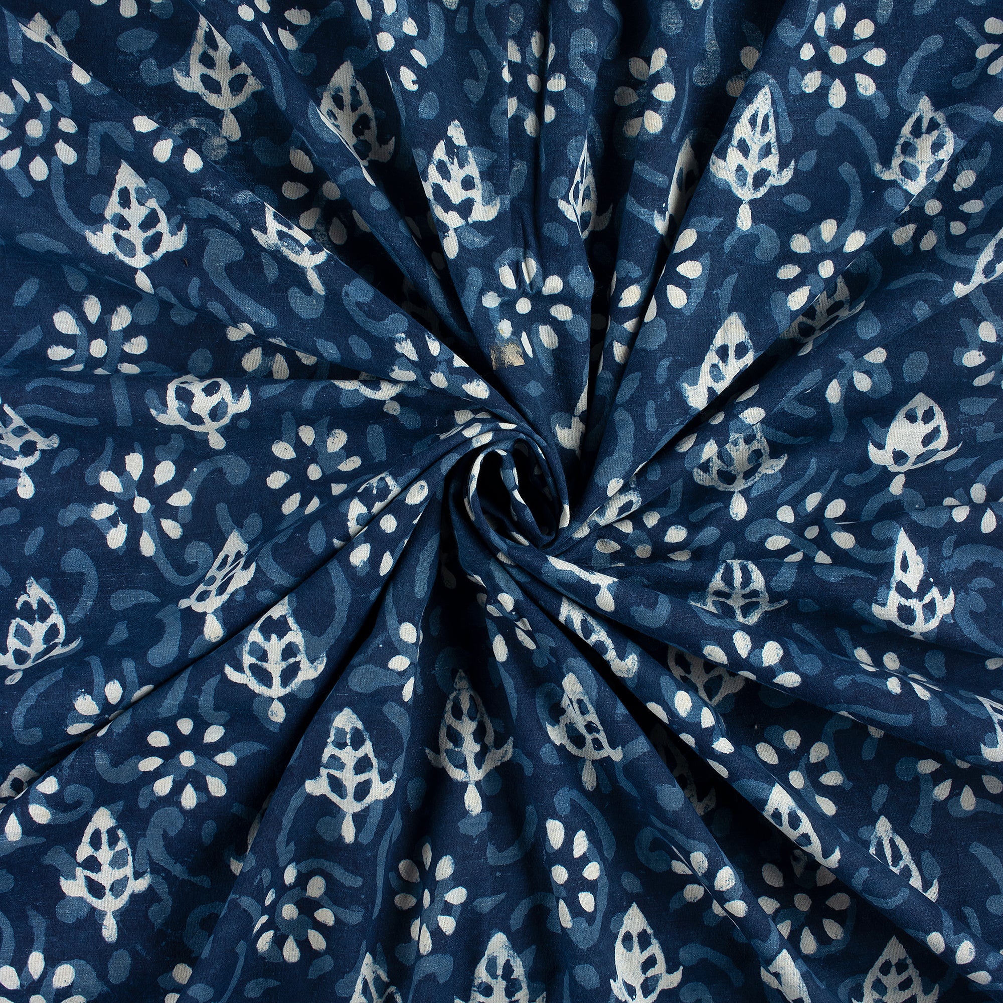 Organic Cotton Indigo Blue Block Print Fabric - Image 3