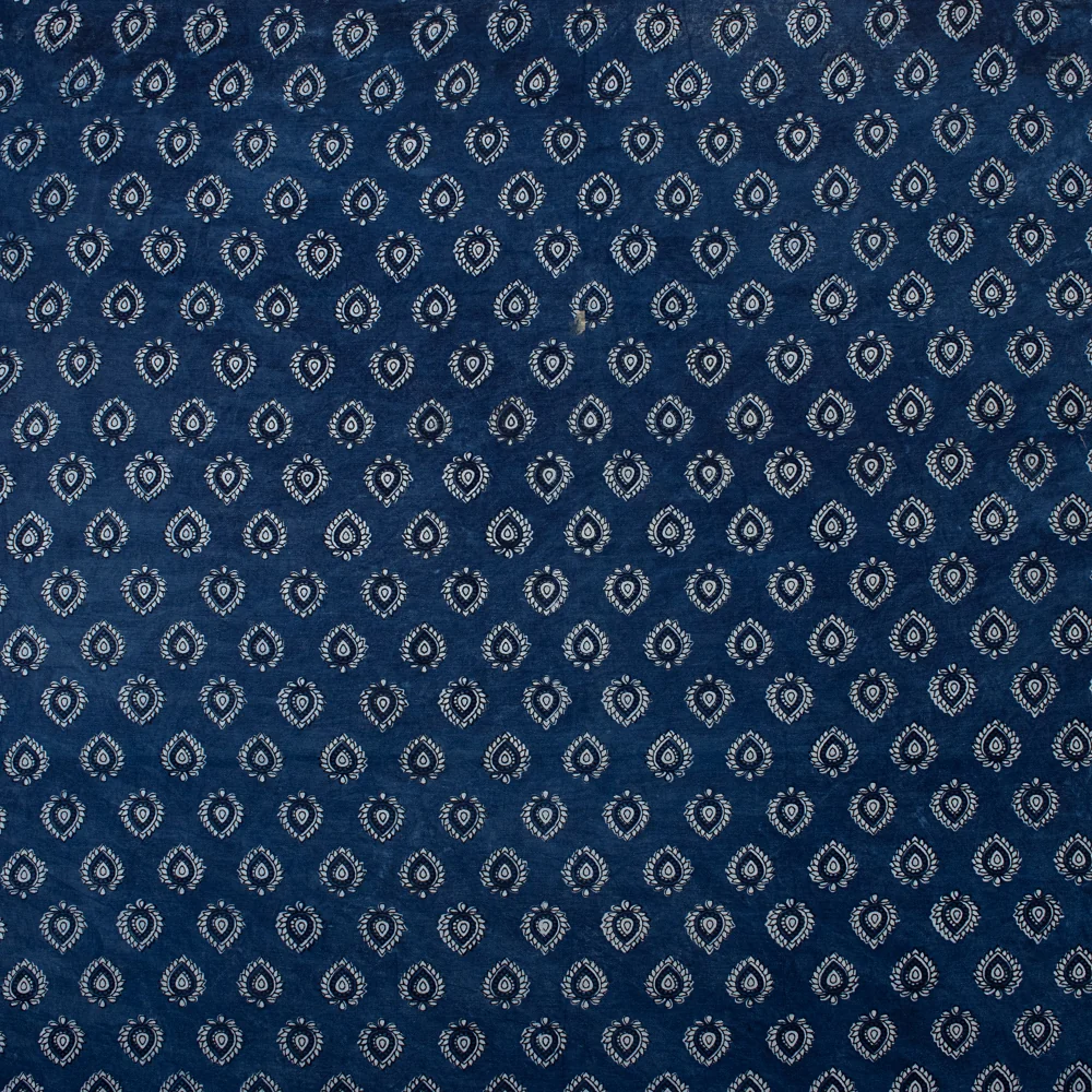Indigo Blue Hand Printed Mud Blocked Soft Cotton Women's Clothing Fabric - Image 3