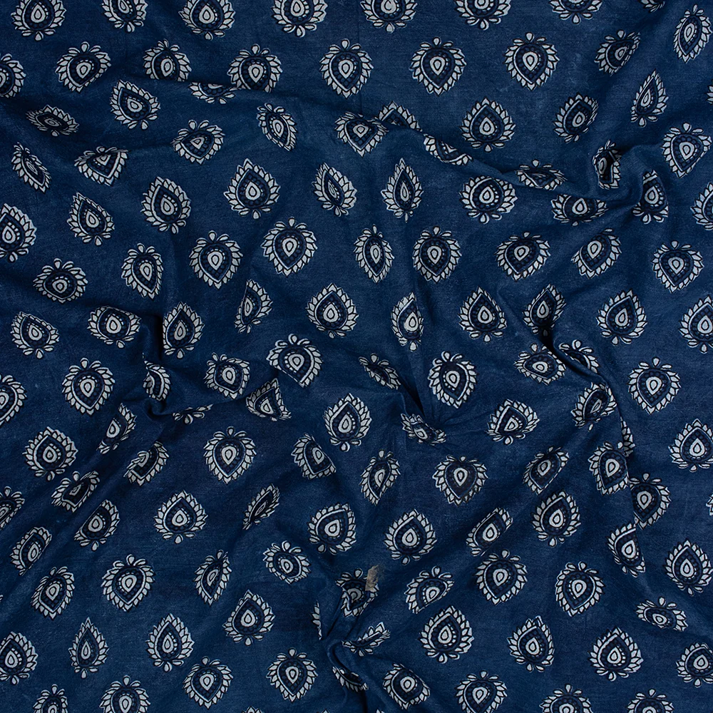 Indigo Blue Hand Printed Mud Blocked Soft Cotton Women's Clothing Fabric - Image 5