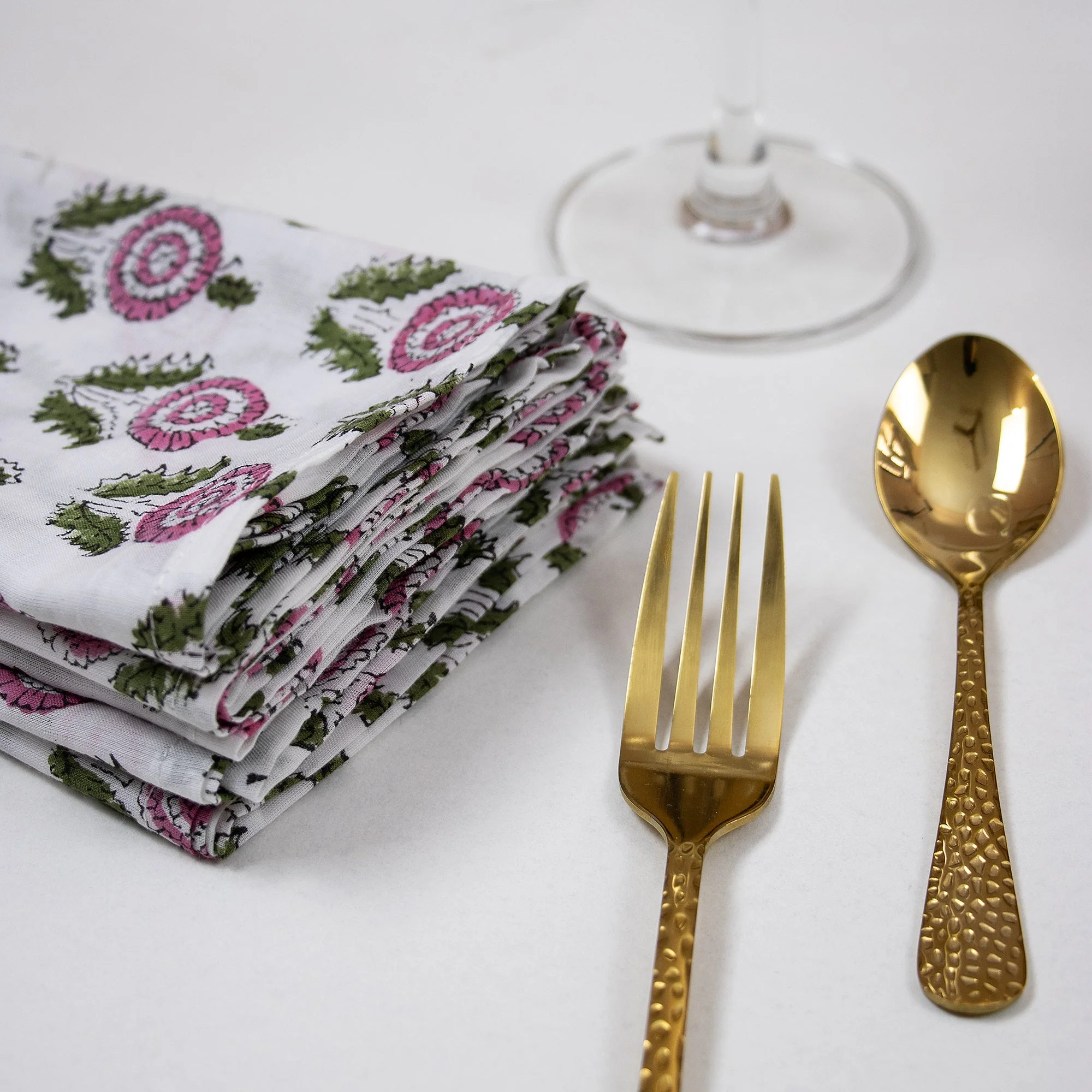 Organic Cotton Floral Hand Block Printed Reusable Napkins - Image 3