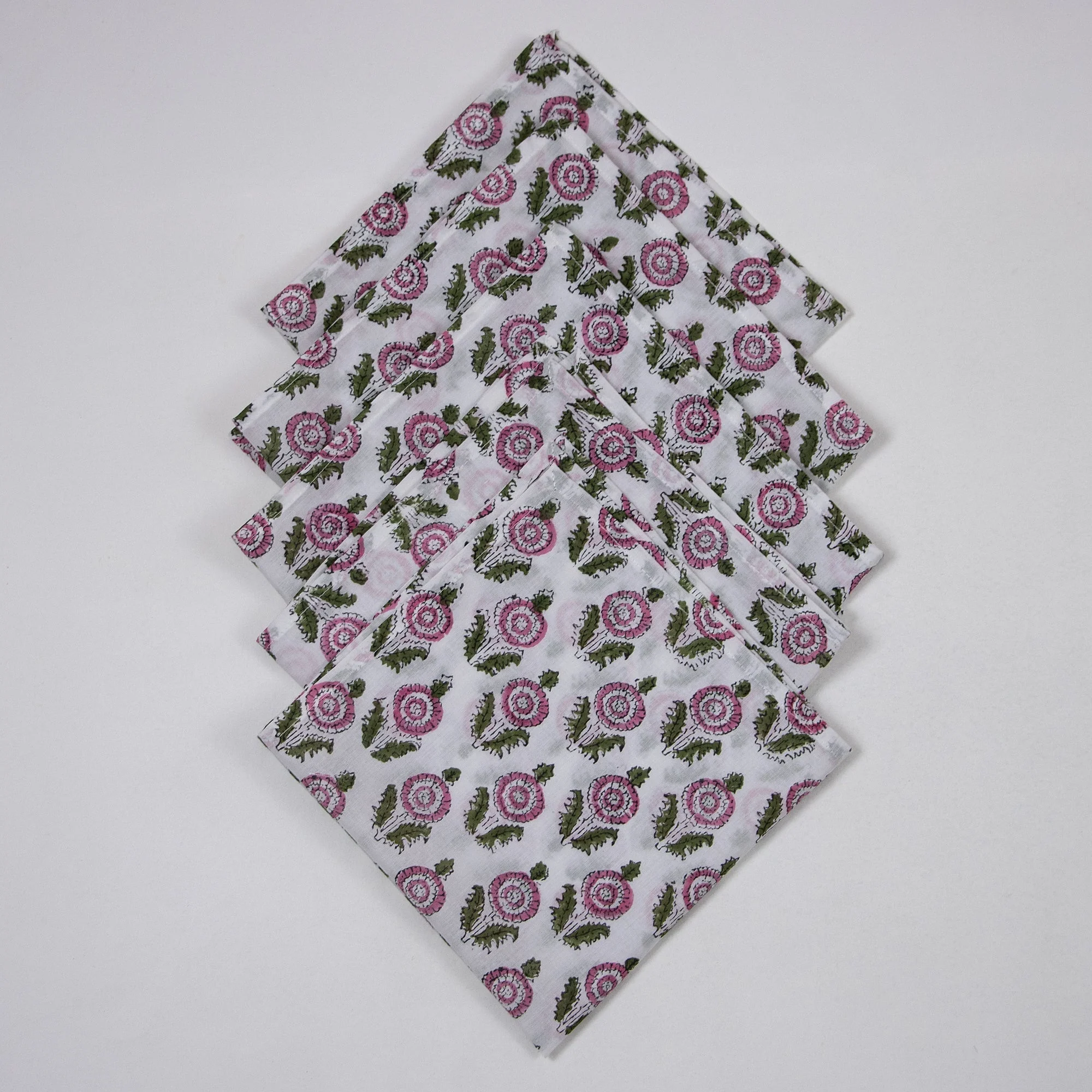 Organic Cotton Floral Hand Block Printed Reusable Napkins - Image 5