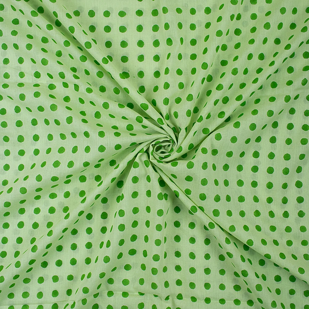 Organic Green Polkas Dot Hand Block Printed Fabric - Image 2