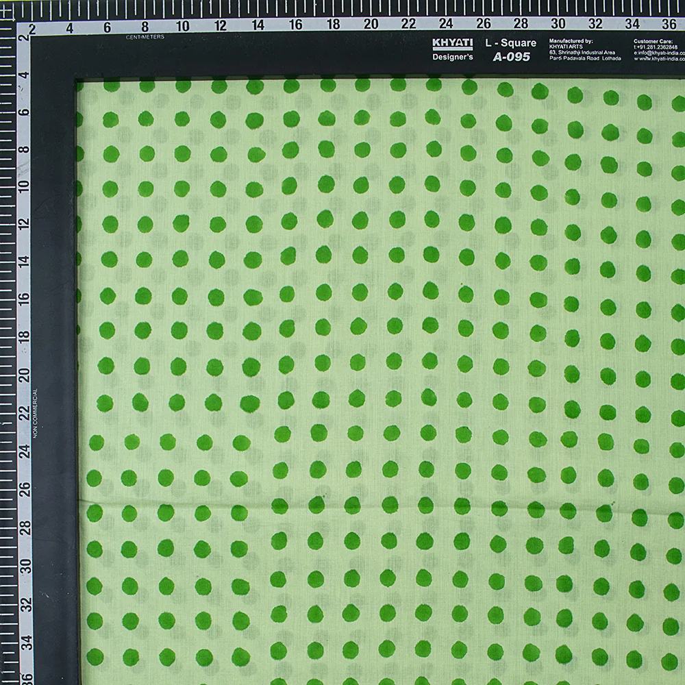 Organic Green Polkas Dot Hand Block Printed Fabric - Image 3