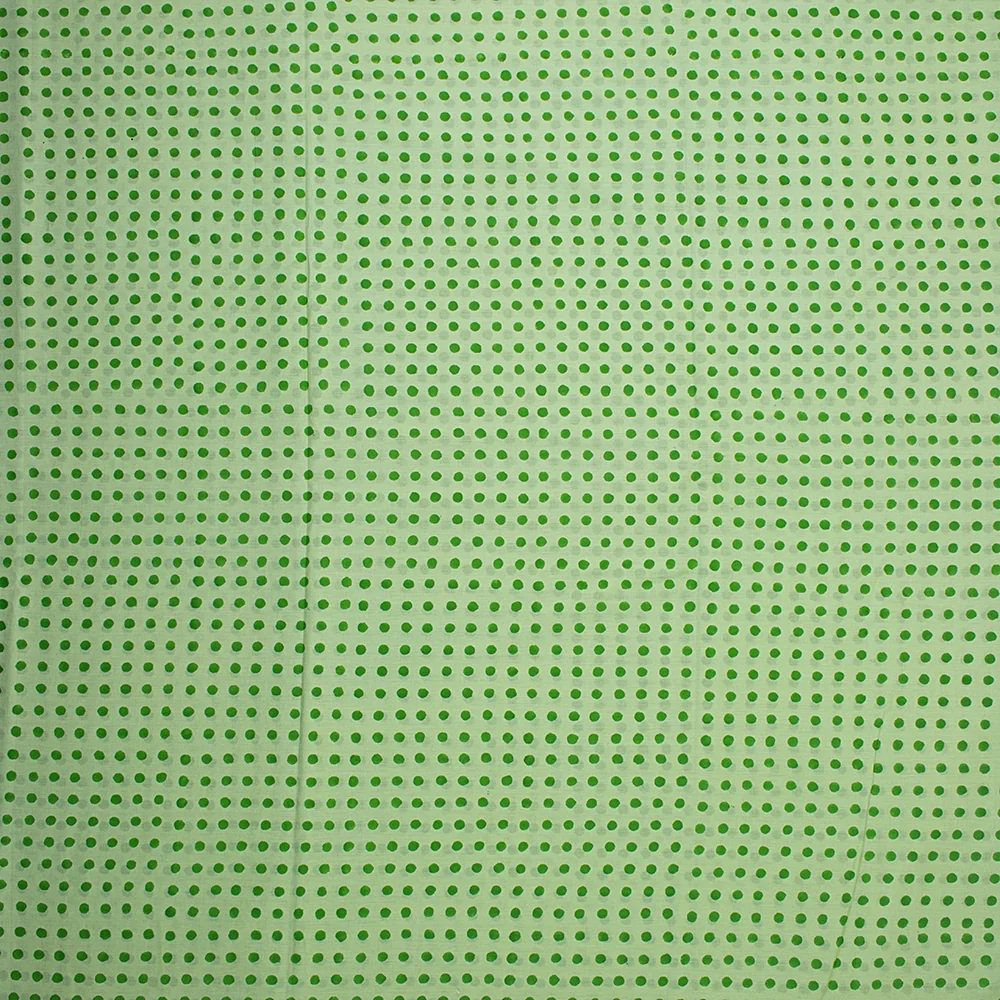 Organic Green Polkas Dot Hand Block Printed Fabric - Image 4
