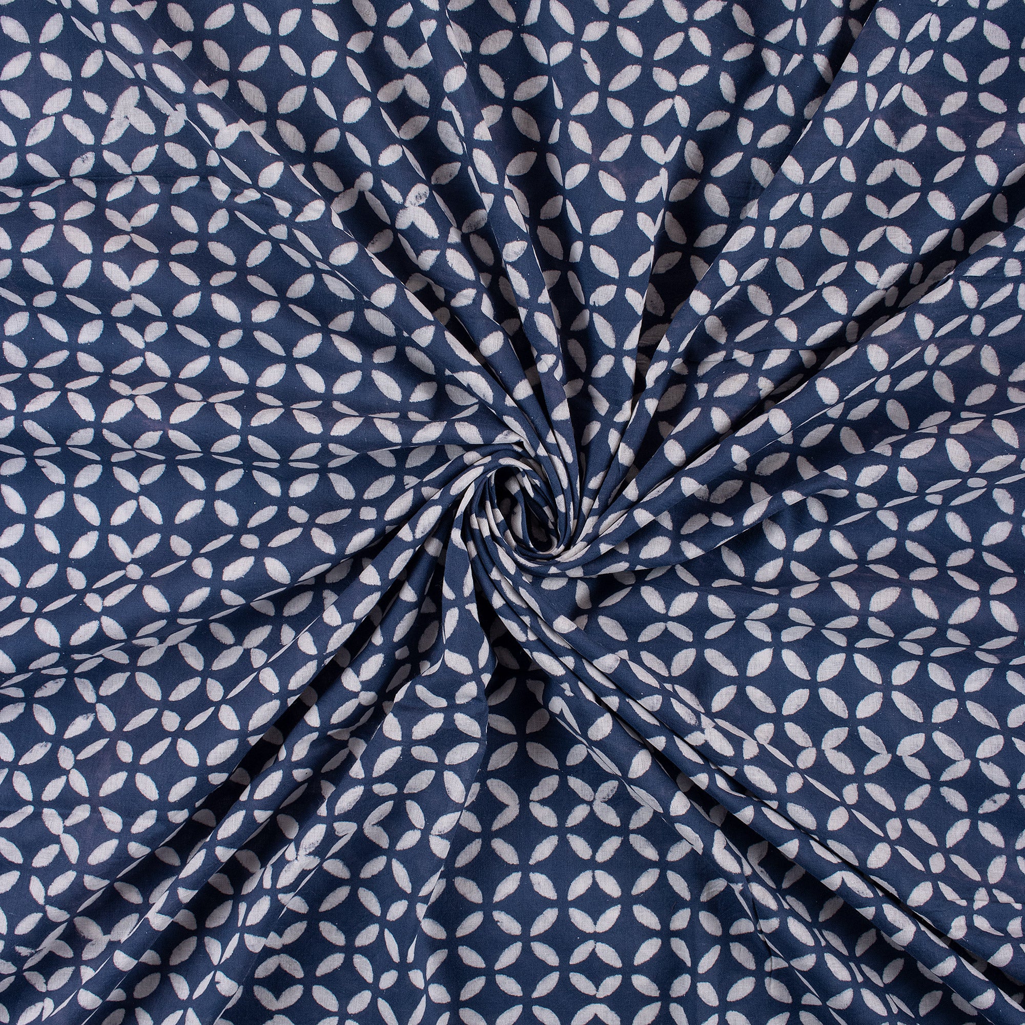 Hand Block Printed Indigo Blue Cotton Quilted Fabric - Image 2