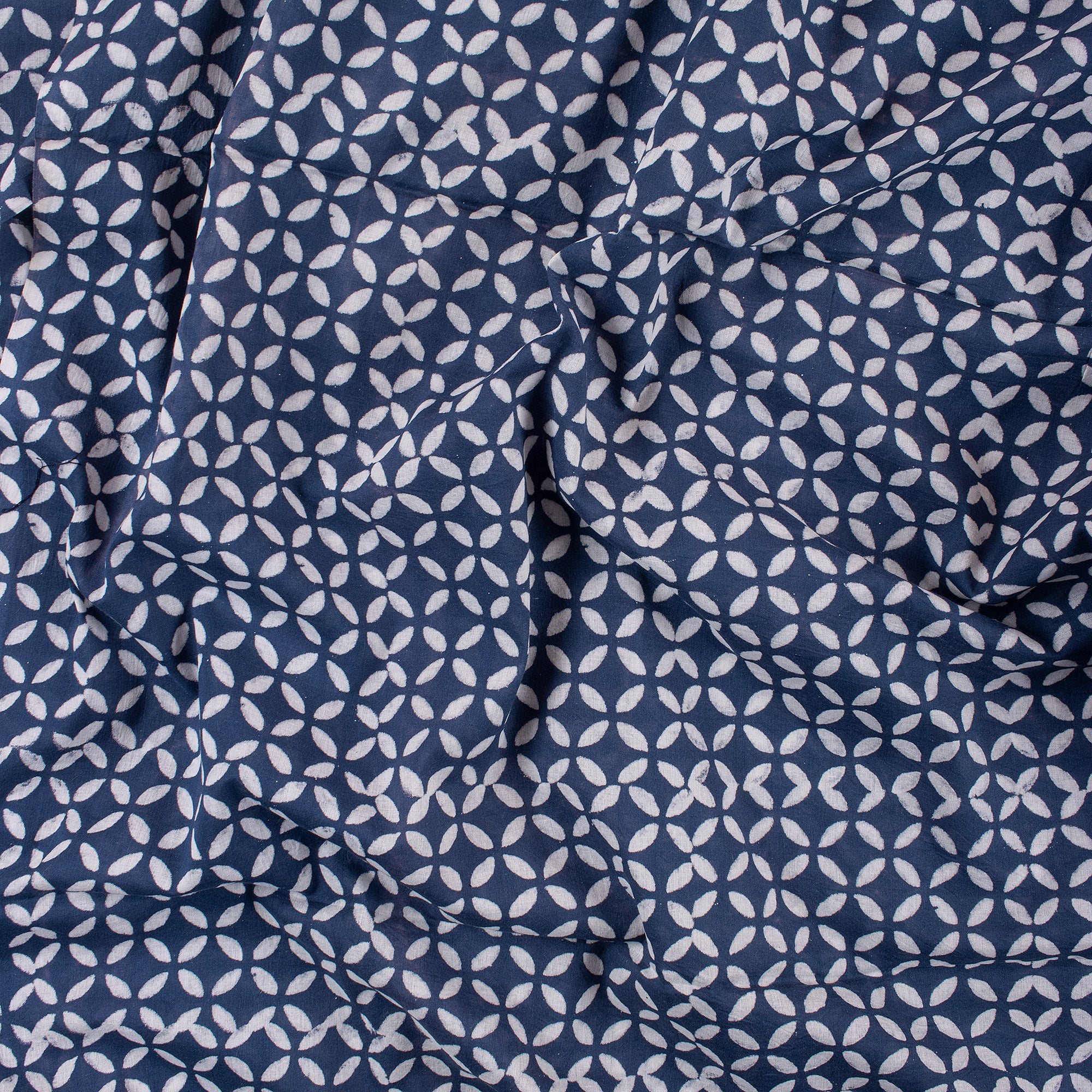Hand Block Printed Indigo Blue Cotton Quilted Fabric - Image 3