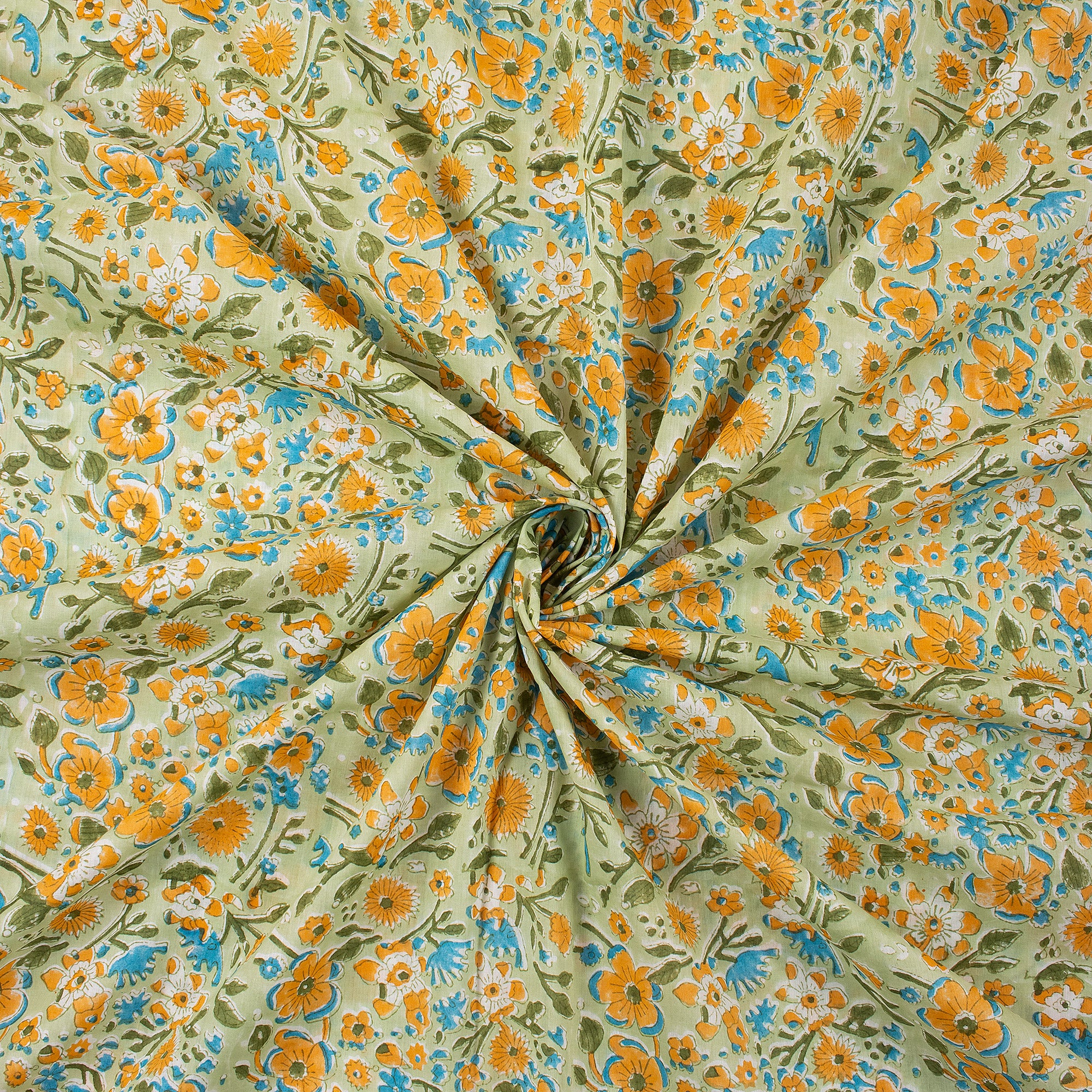 Organic Multi Floral Hand Block Printed Fabric By The Yard - Image 2