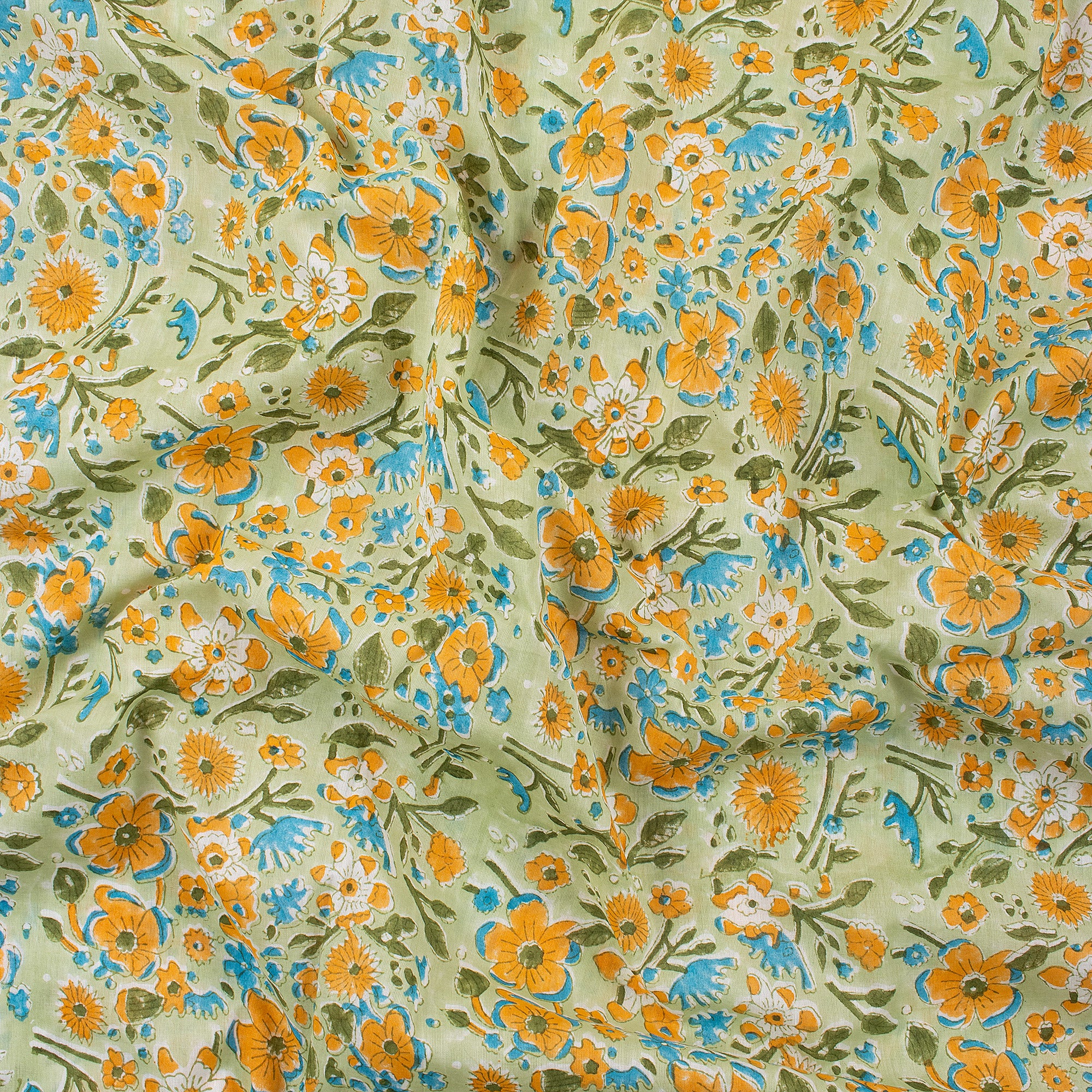 Organic Multi Floral Hand Block Printed Fabric By The Yard - Image 3