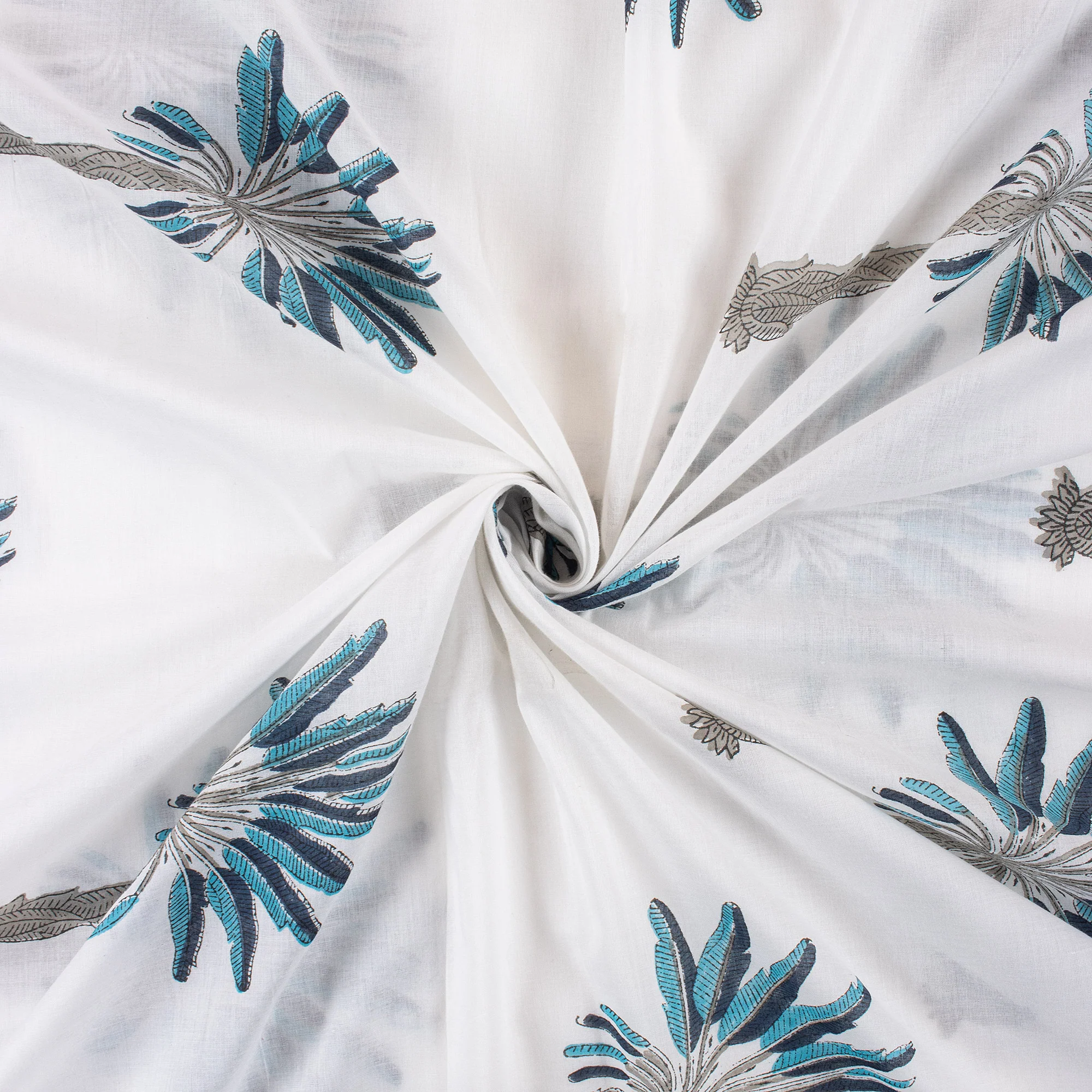Palm Tree Indian Hand Block Print Organic Natural Cotton Fabric - Image 2