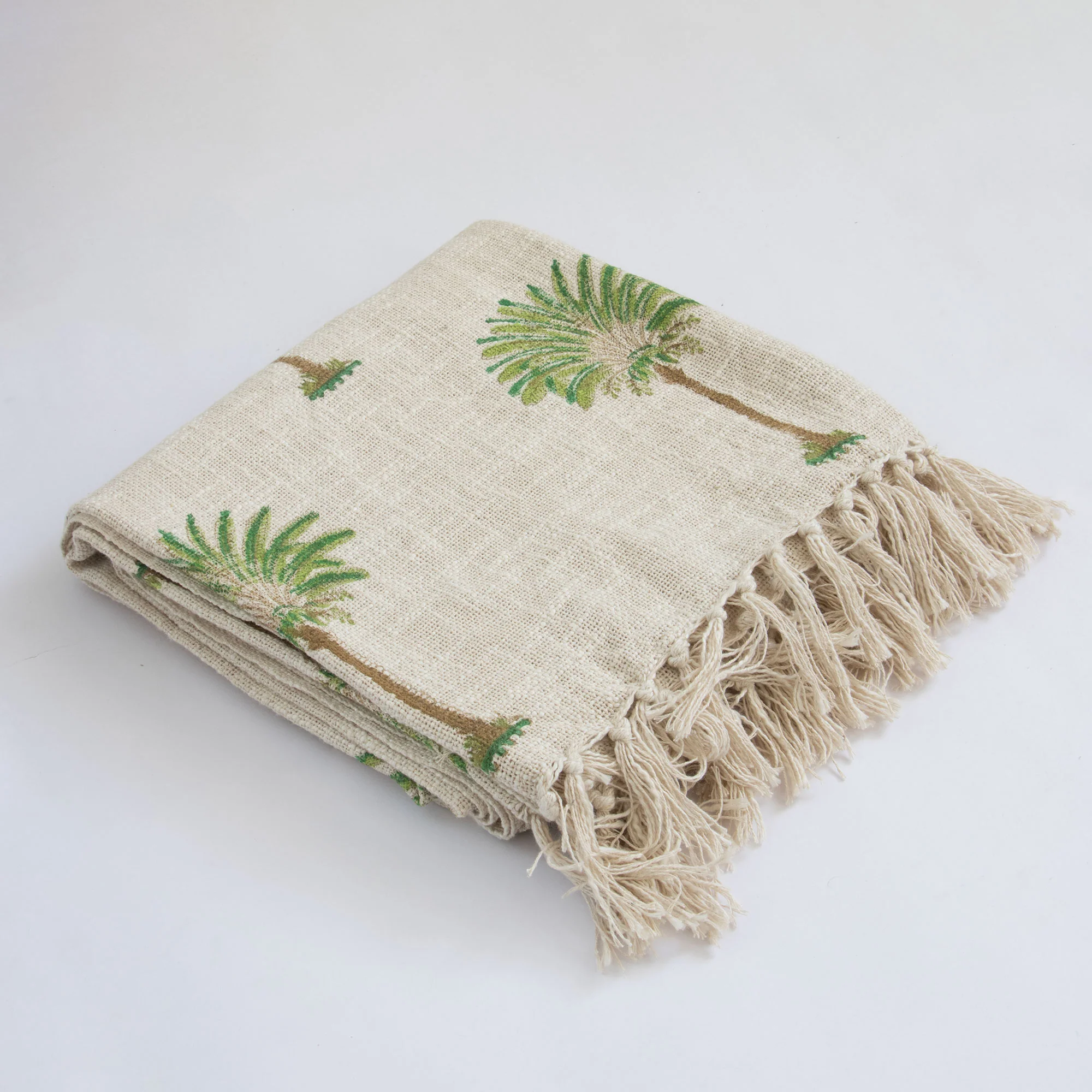 Palm Print Block Printed Sofa Throw Blanket - Image 3