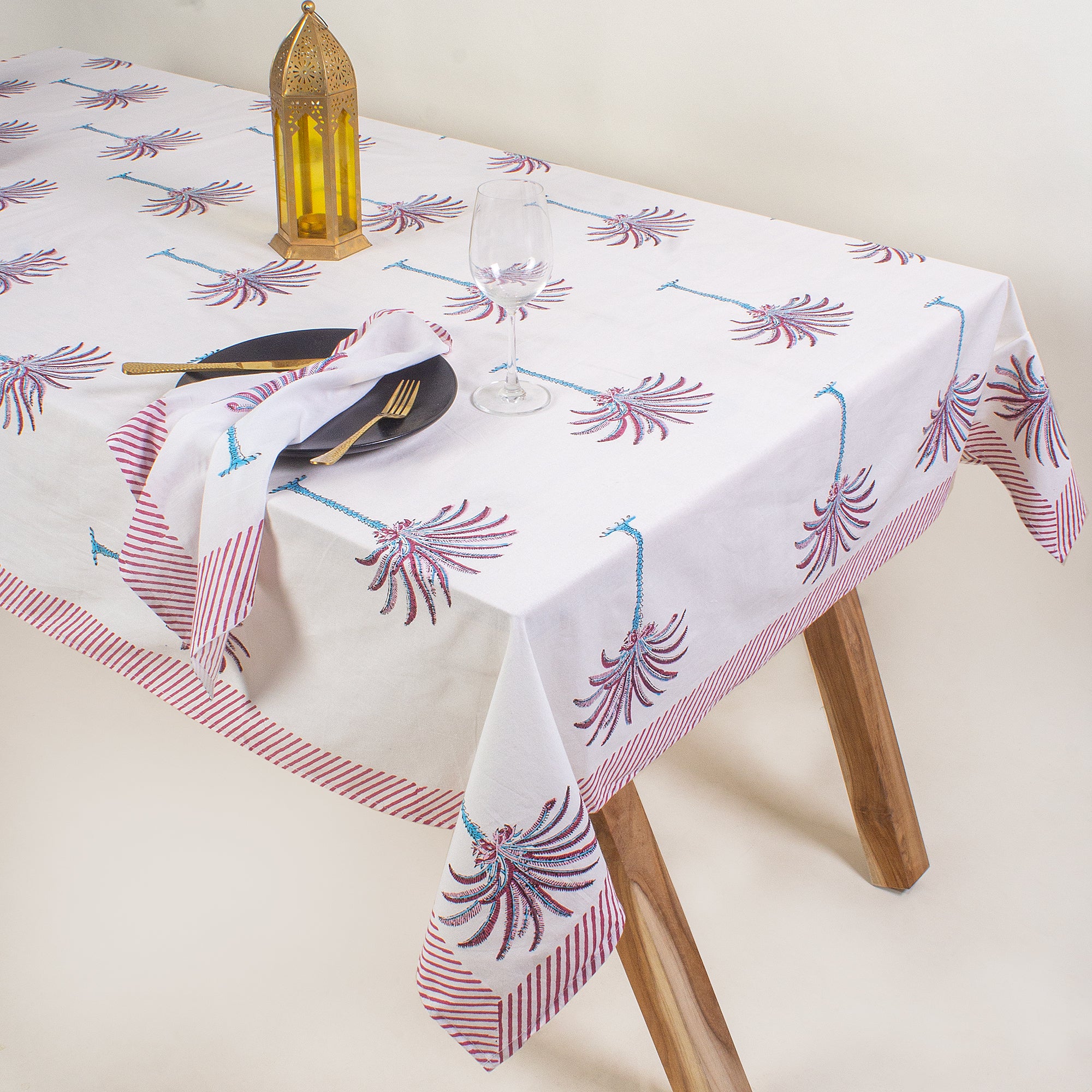 Indian Palm Tree Pure Cotton Hand Block Printed Tablecloth for Wedding Party - Image 3