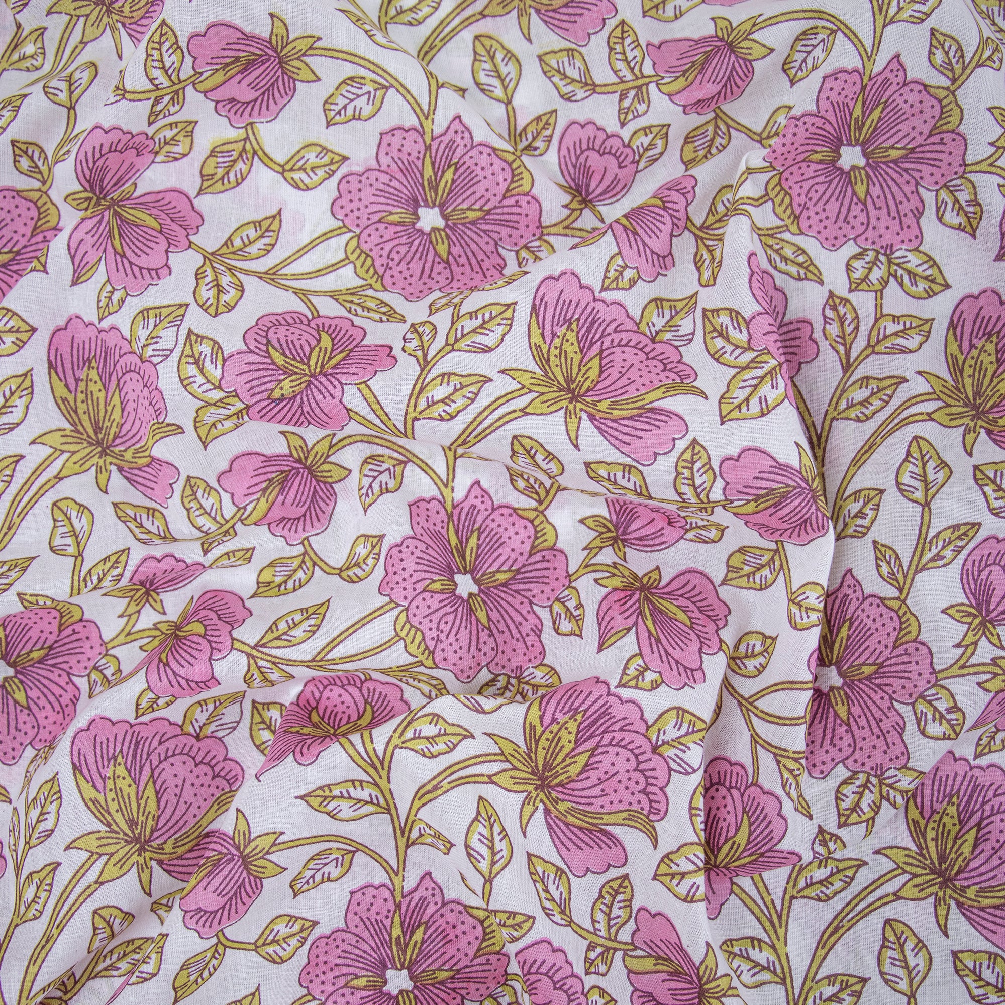 Floral Hand Blocked Pure Cotton Light weighted Fabric for Kurti - Image 3