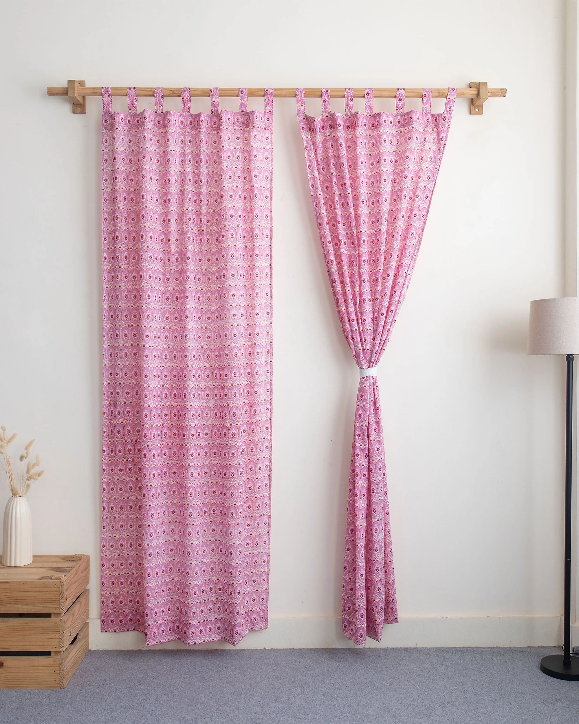 Pink Block Printed Cotton Curtains for Livig Room | Home Decor - Image 3