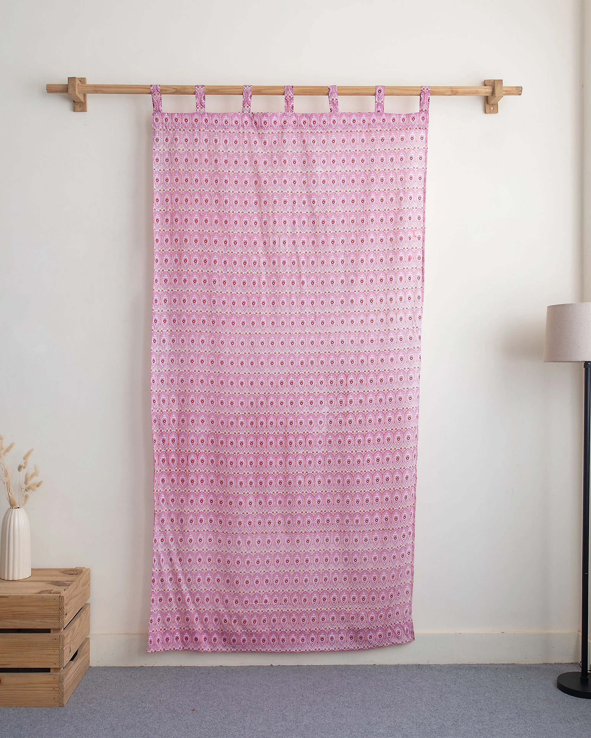 Pink Block Printed Cotton Curtains for Livig Room | Home Decor - Image 5
