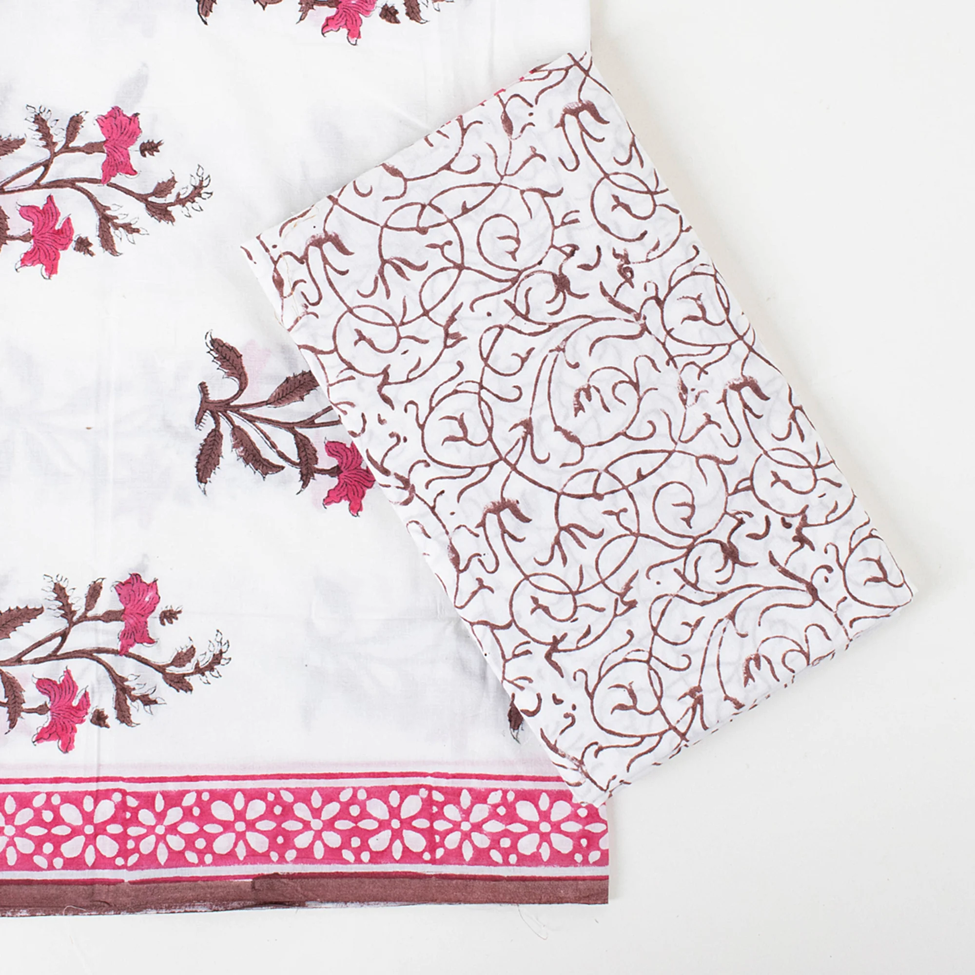 Pink Floral 3PC Suit Set Women Dress Cotton Material Cotton Dupatta - Image 2