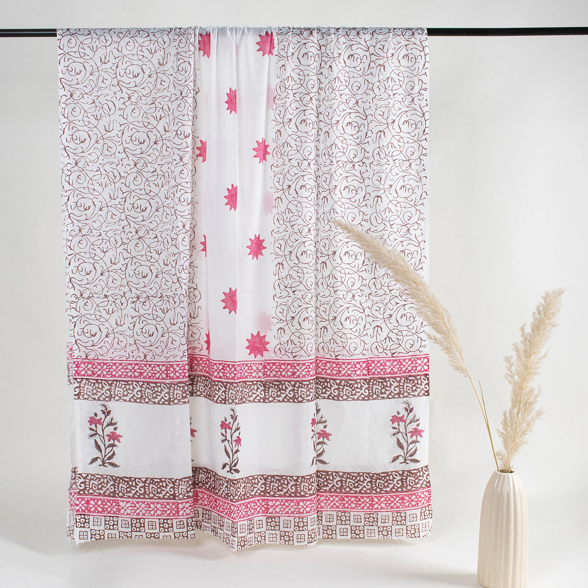 Pink Floral 3PC Suit Set Women Dress Cotton Material Cotton Dupatta - Image 3