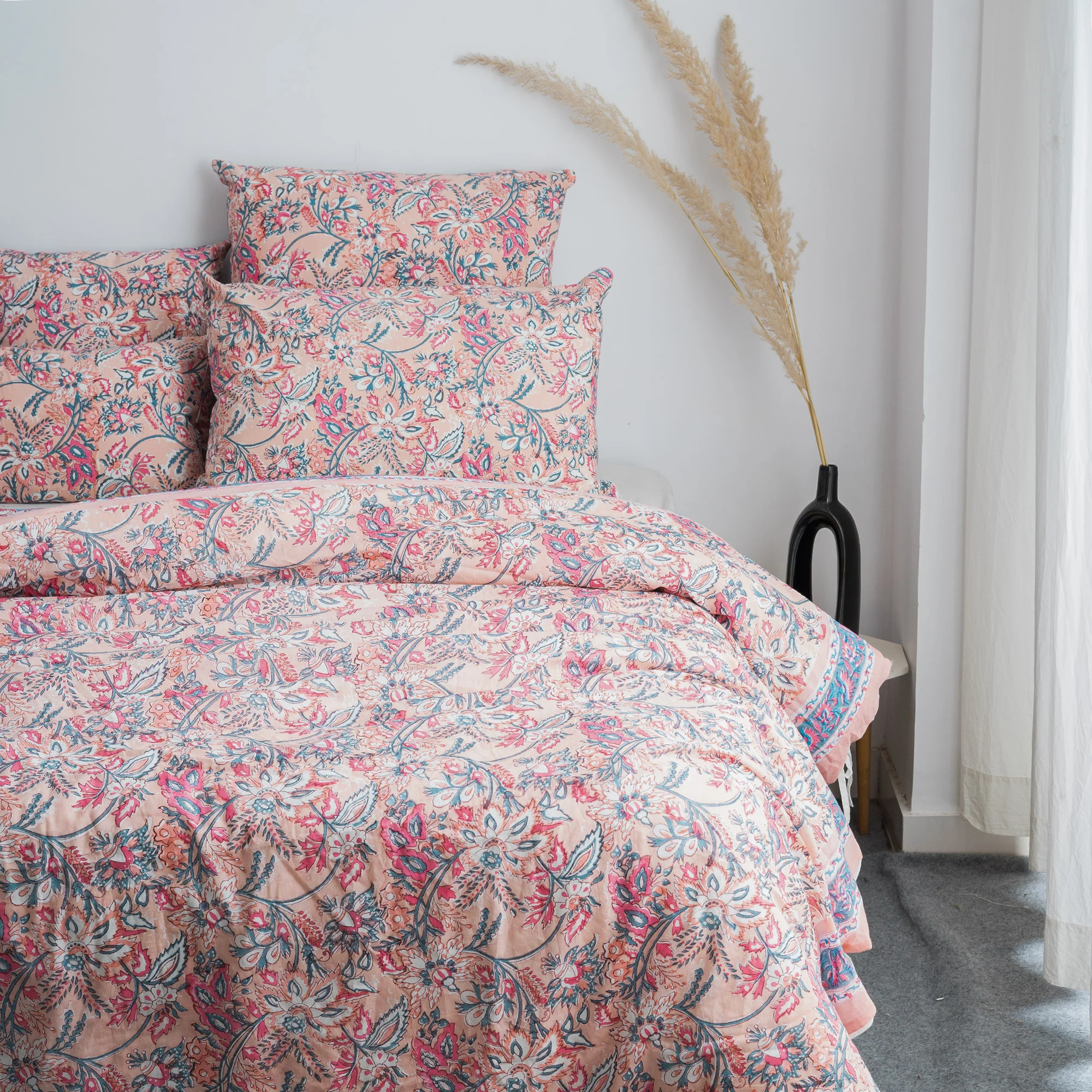 Handmade Indian Block Printed Floral Duvet Cover
