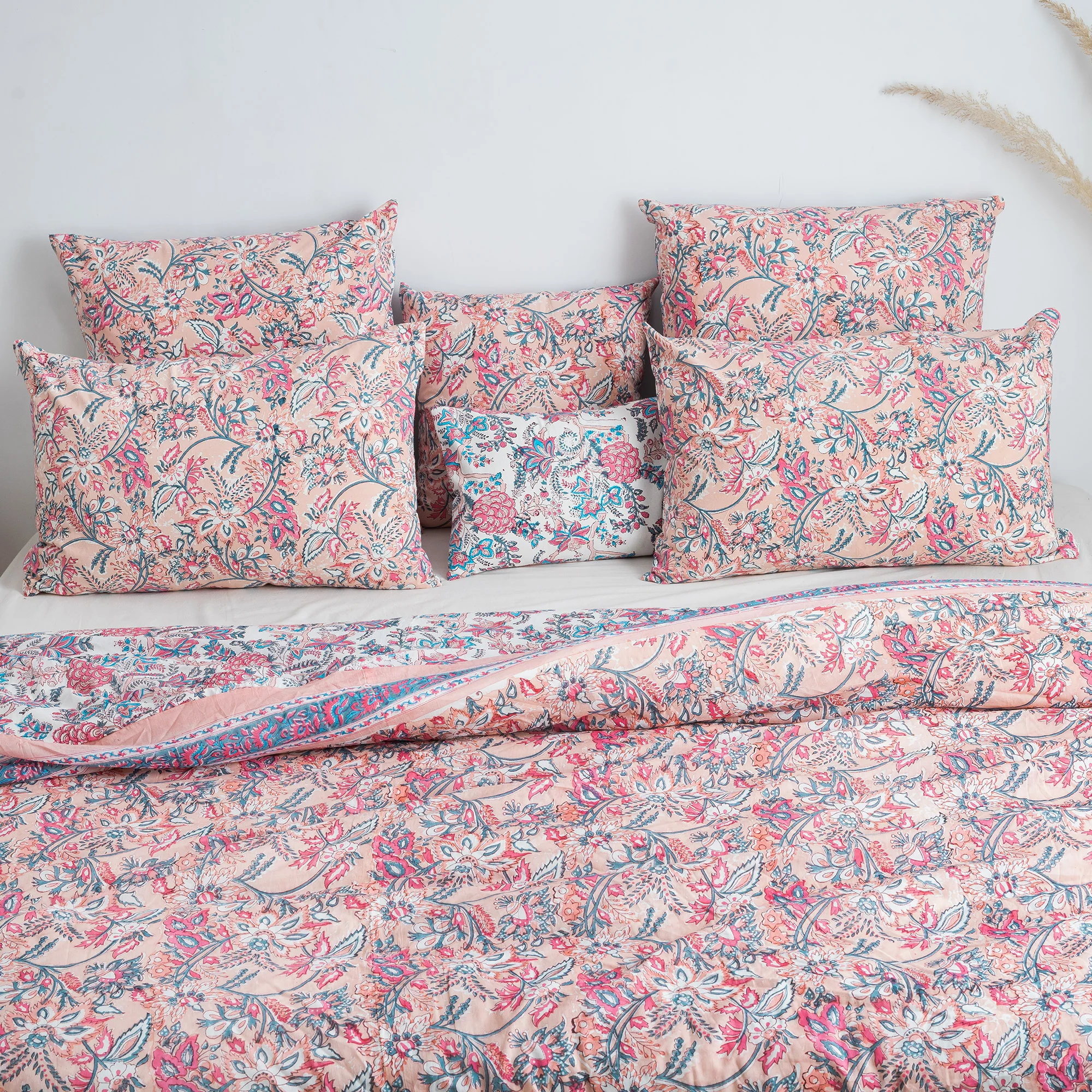 Handmade Indian Block Printed Floral Duvet Cover - Image 2