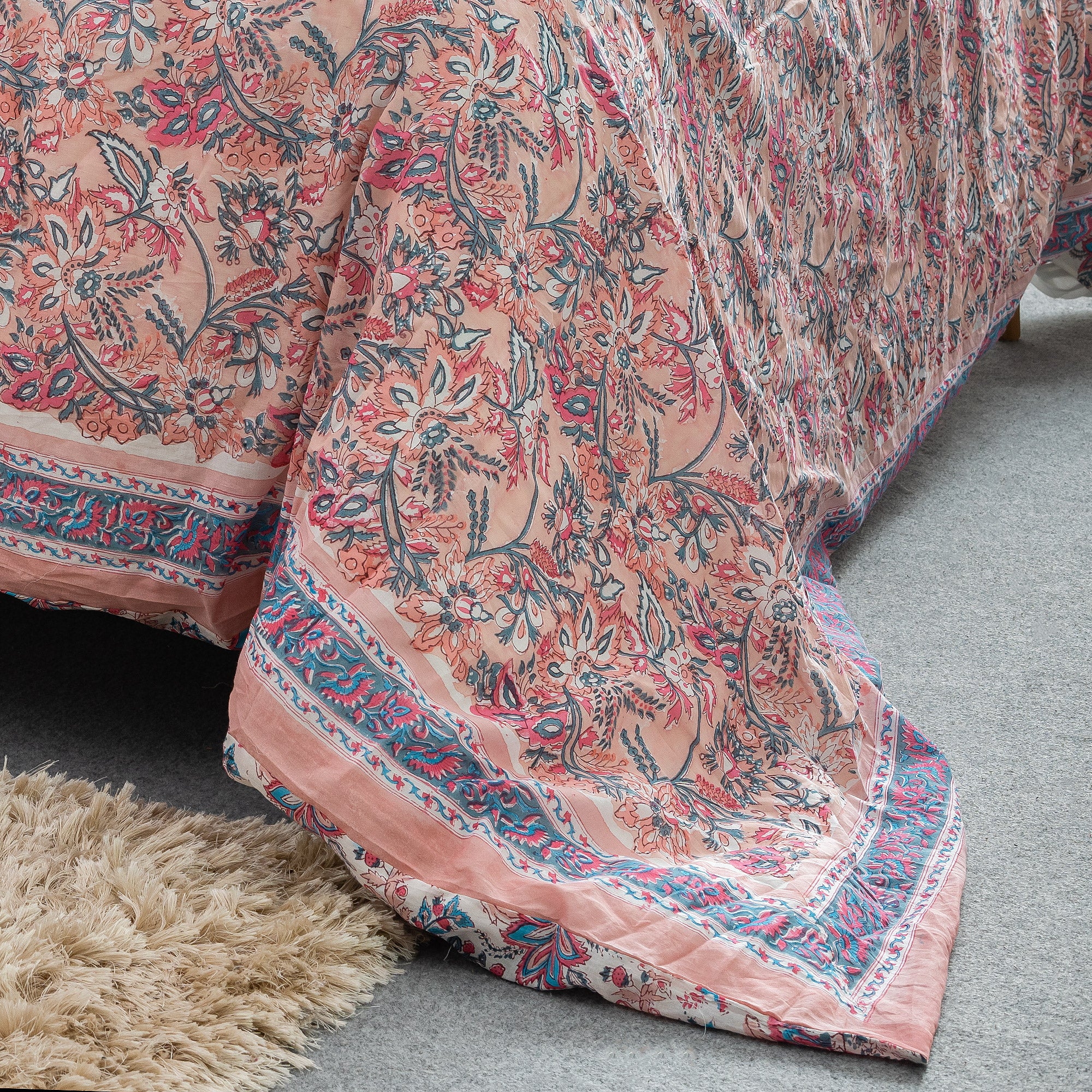 Handmade Indian Block Printed Floral Duvet Cover - Image 3