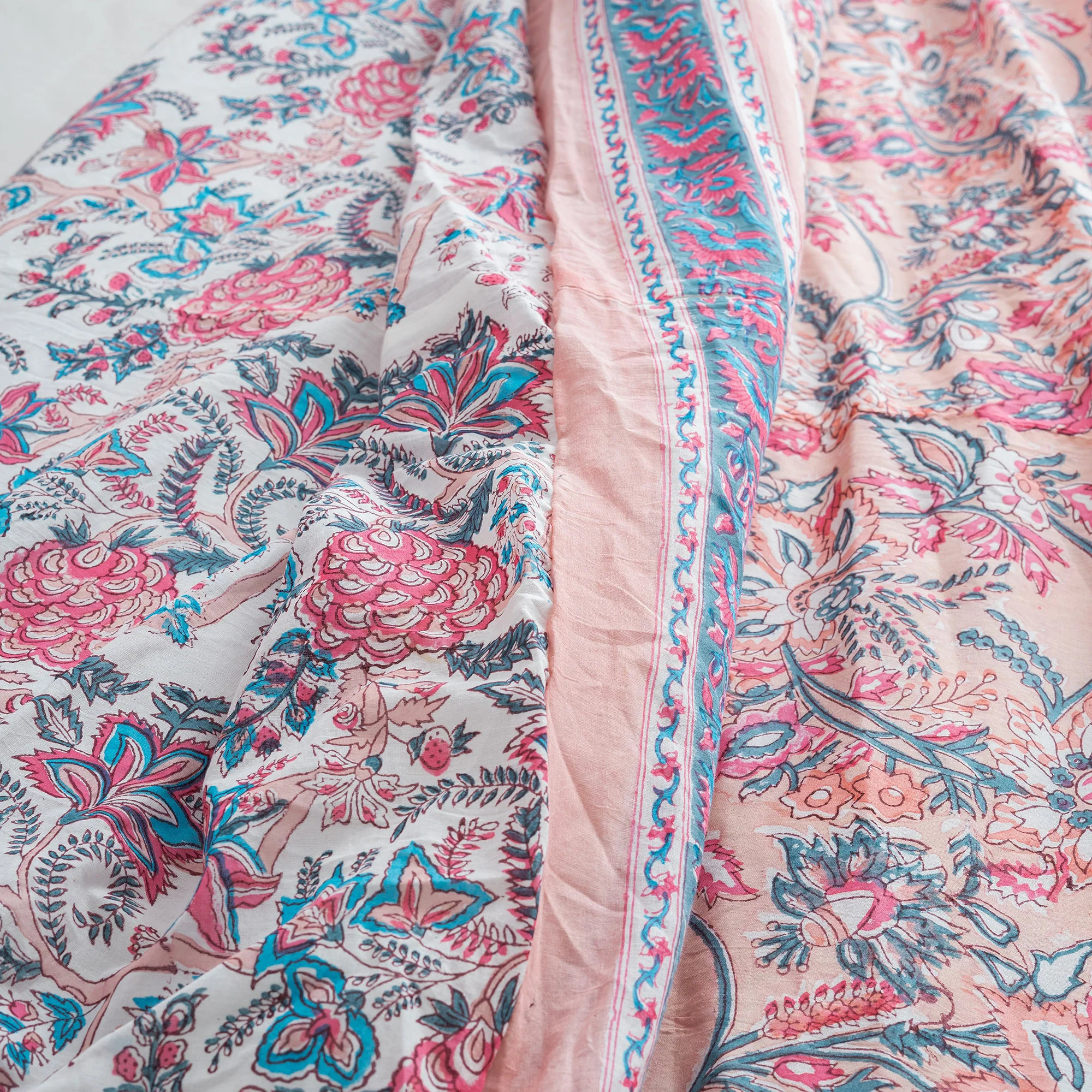 Handmade Indian Block Printed Floral Duvet Cover - Image 4