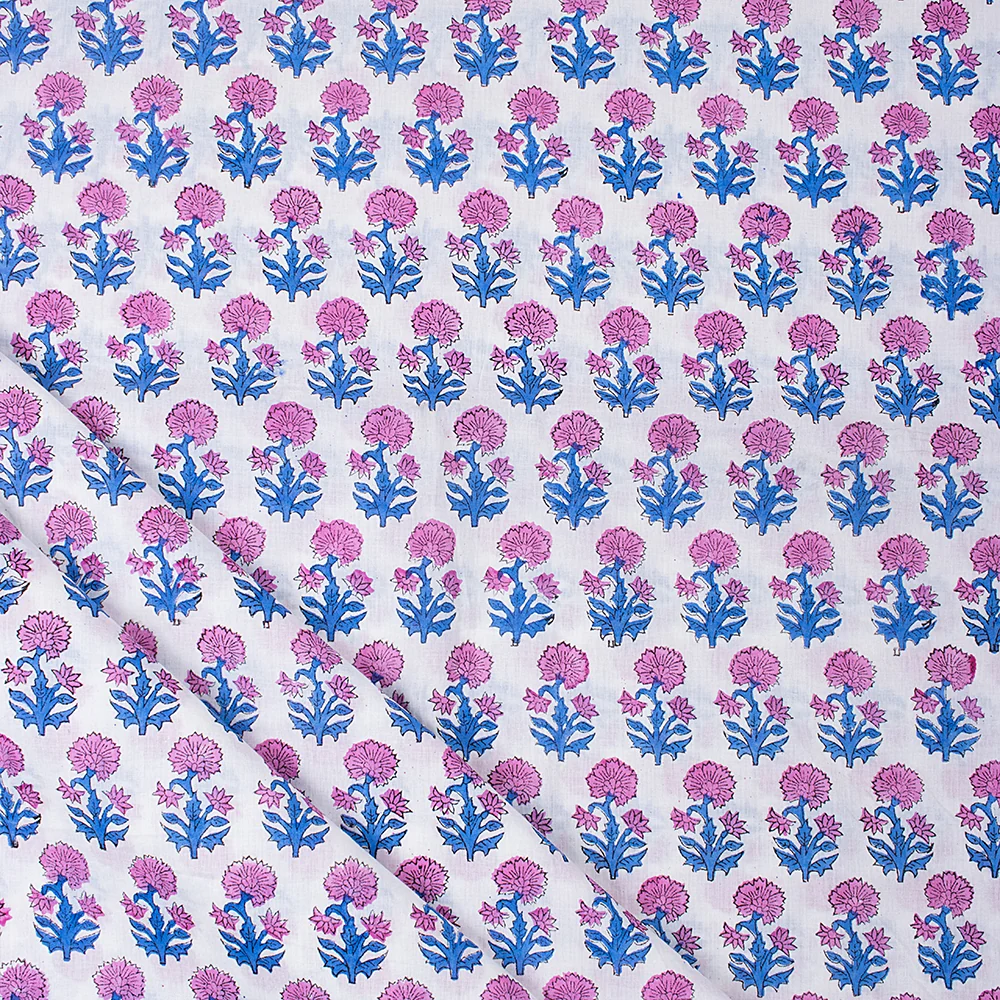 Floral Indian Hand Block Printed Pure Cotton Eco Friendly Fabric Cloth - Image 3