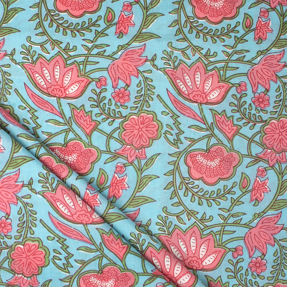 Floral Indian Hand Block Print Fabric