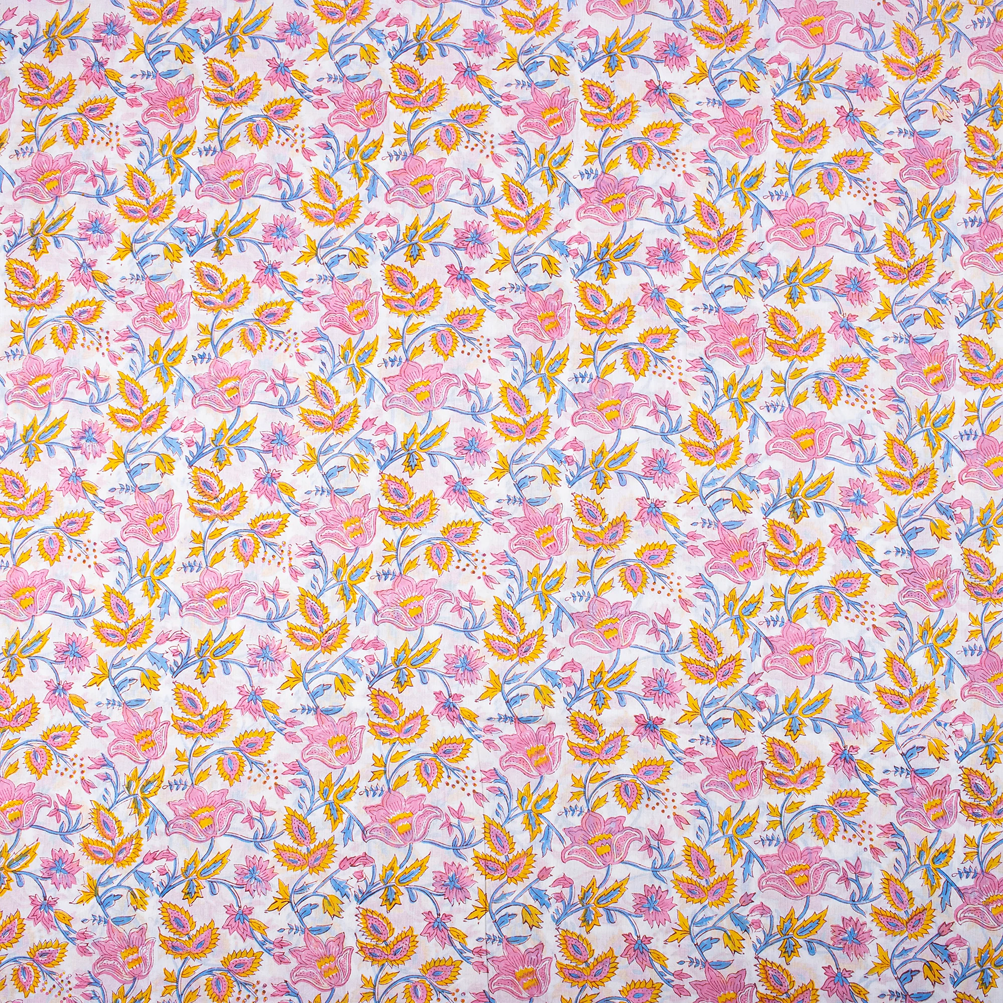 Pink Floral Hand Block Pure Cotton Fabric - Image 2