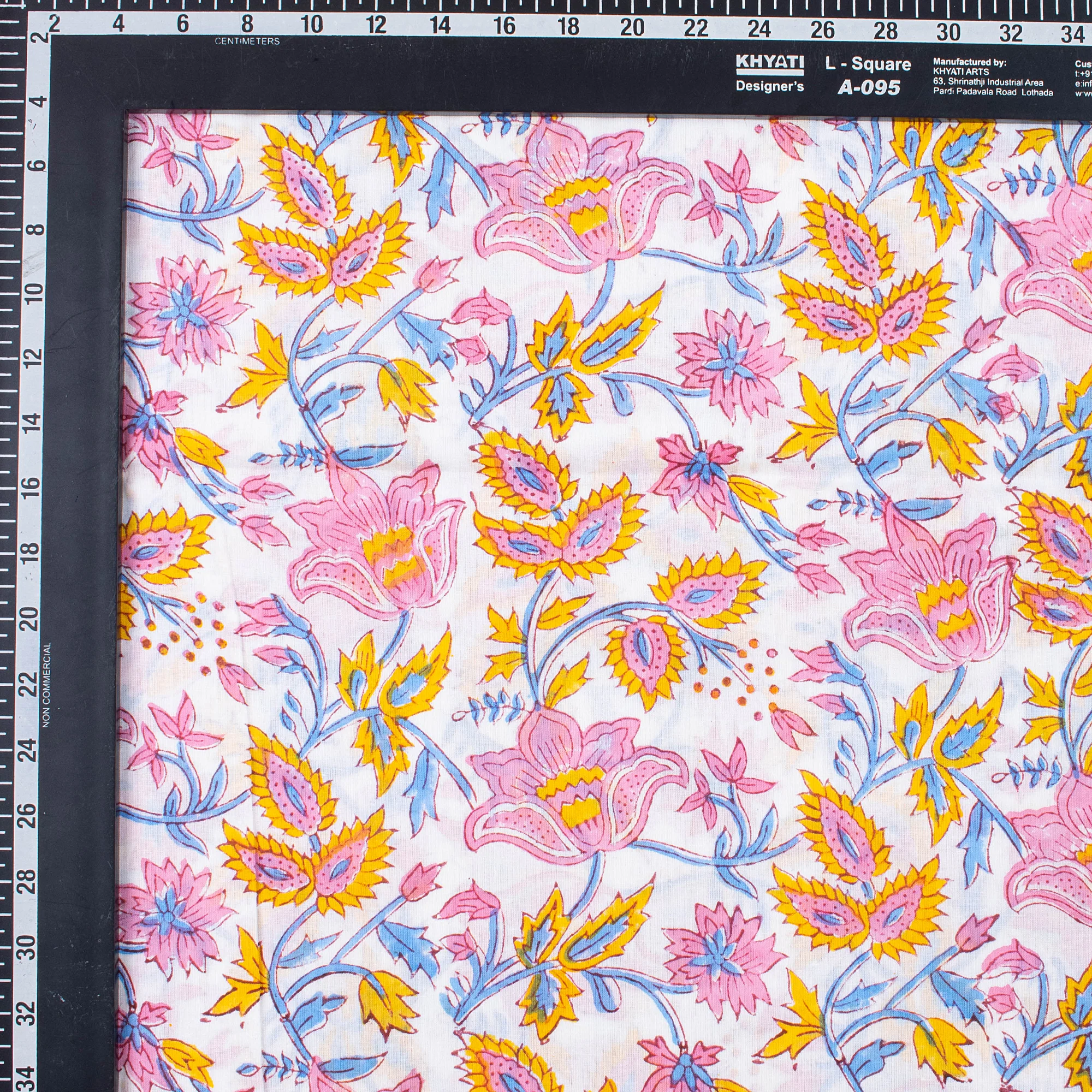 Pink Floral Hand Block Pure Cotton Fabric - Image 3