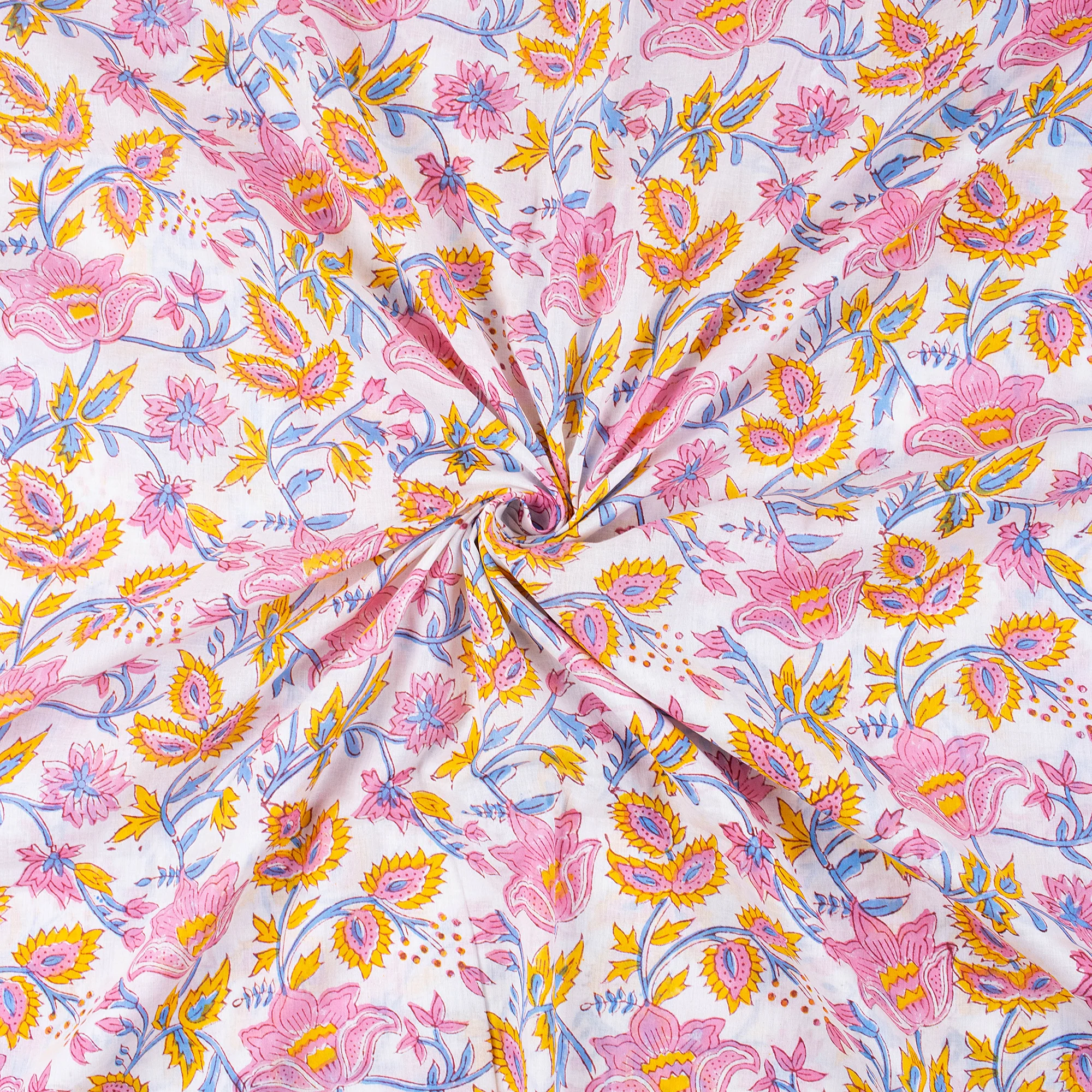 Pink Floral Hand Block Pure Cotton Fabric - Image 5