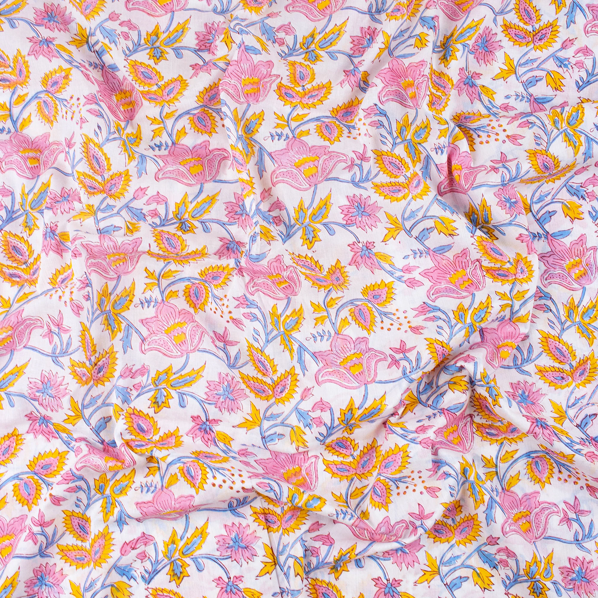 Pink Floral Hand Block Pure Cotton Fabric - Image 6
