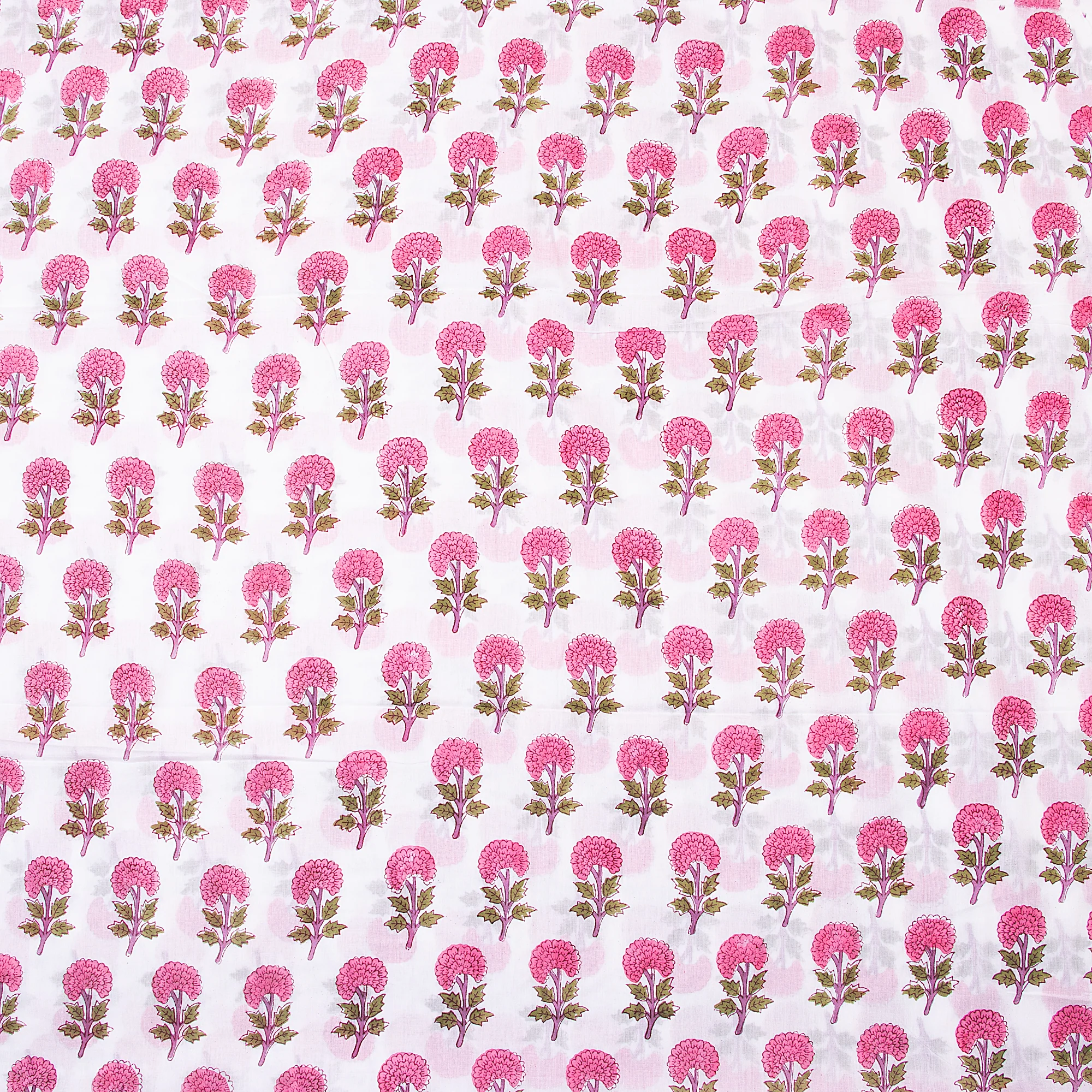 Pink Floral Indian Hand Block Printed Pure Cotton Women's Clothing Fabric - Image 2
