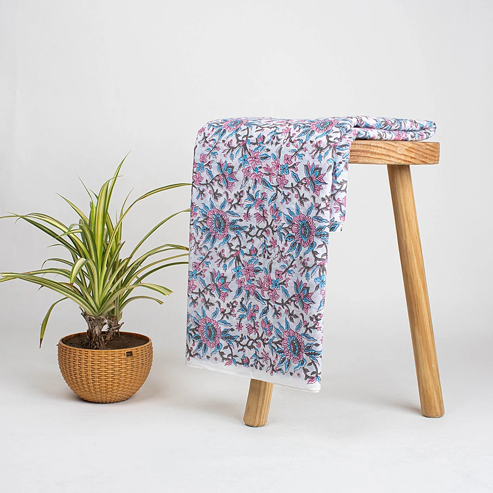 Floral Indian Hand Block Printed Pure Cotton Eco Friendly Fabric - Image 2